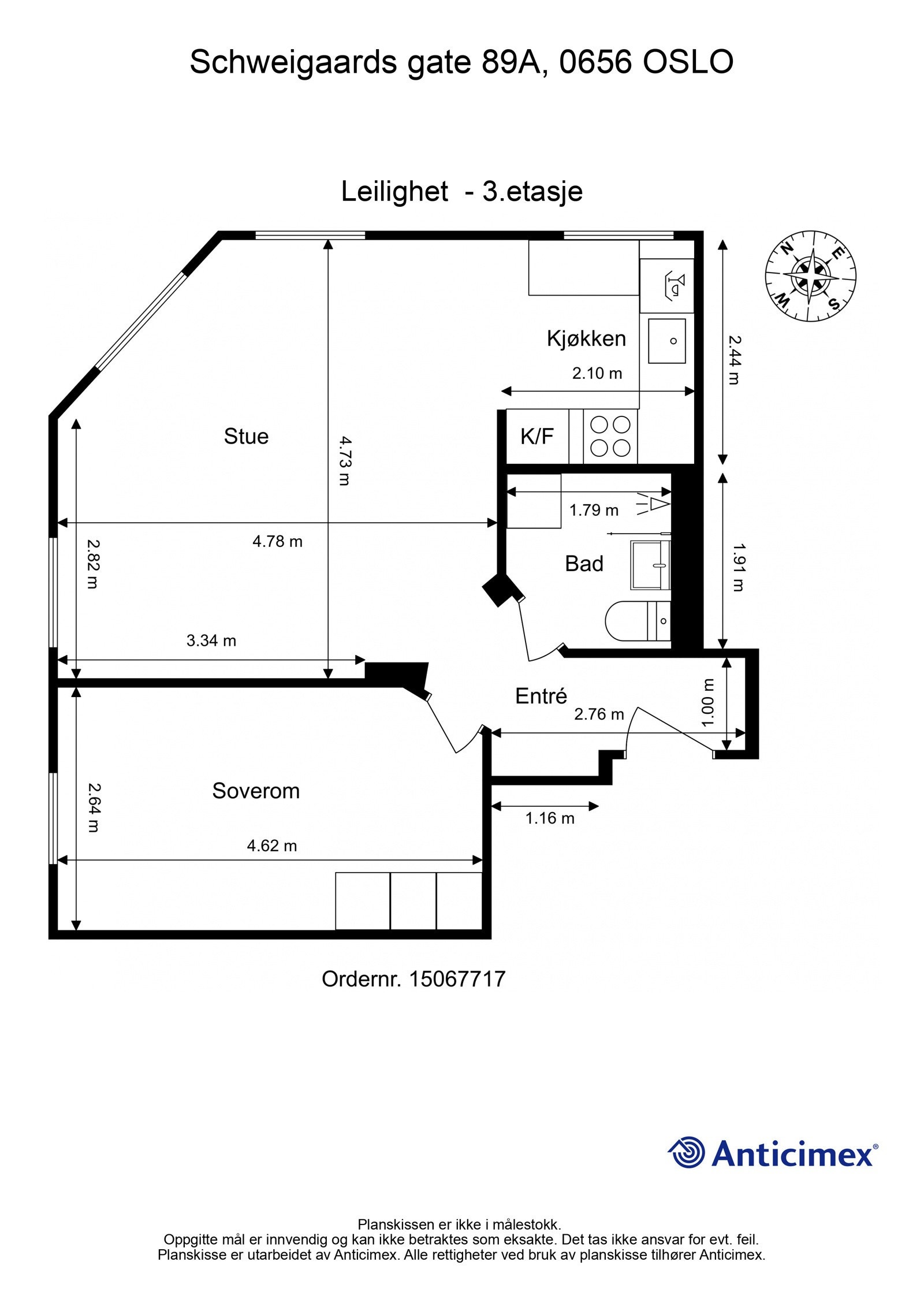 Plantegning med mål. Galleribilde
