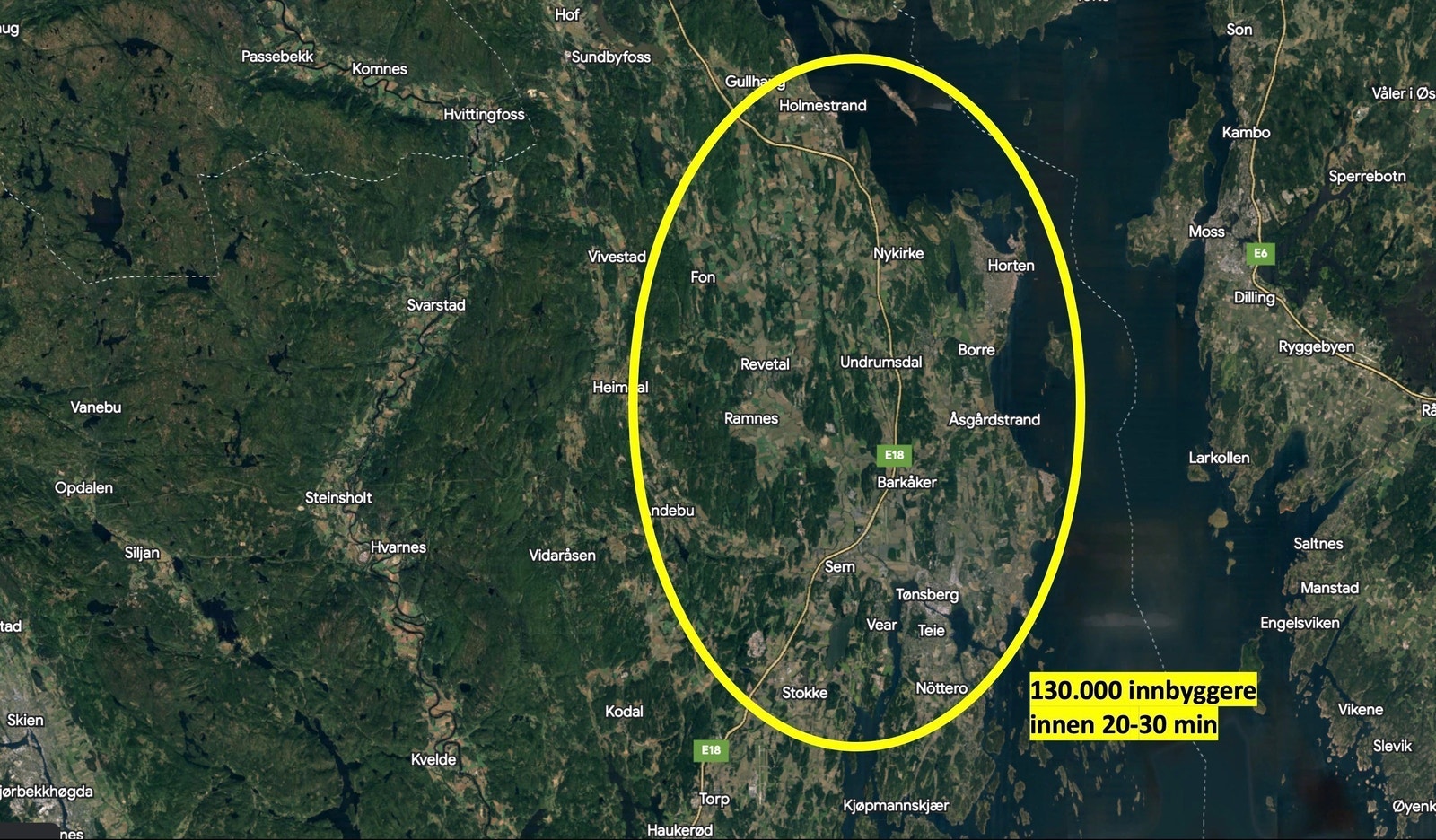 Sentralt knutepunkt mellom Sandefjord og Drammen, med ca. 130 000 innbyggere innen 20-30 min. Galleribilde