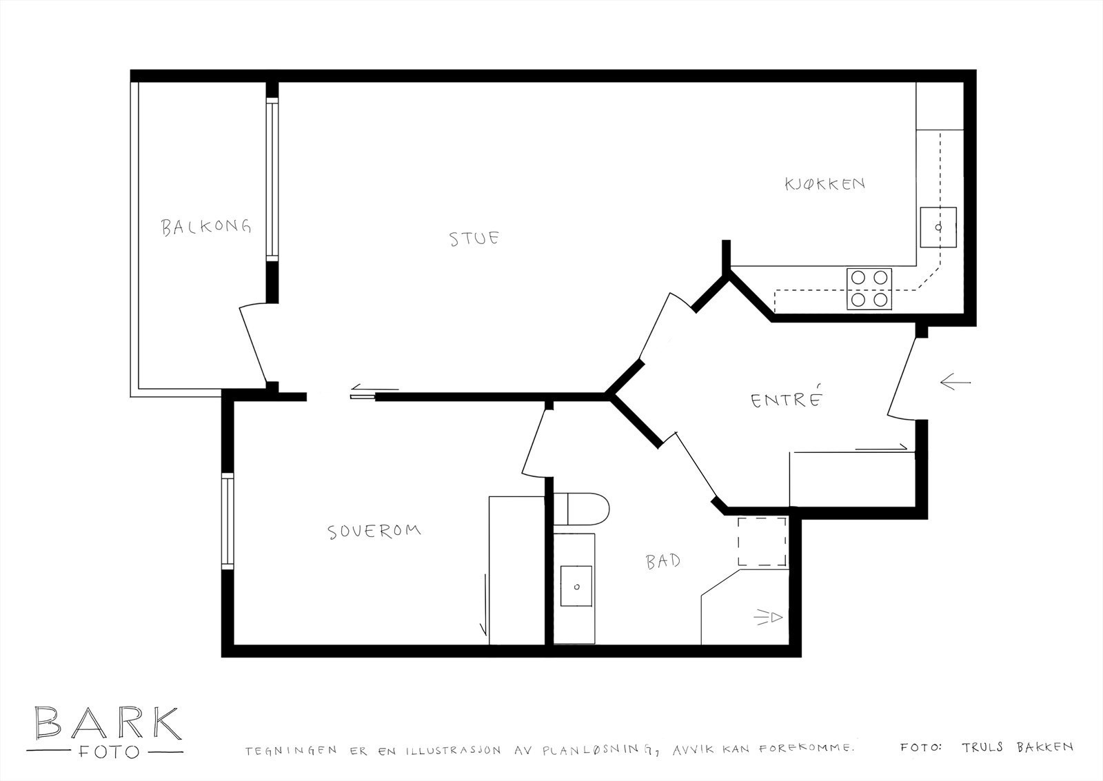 - Plantegning (i tillegg disponerer leiligheten en ekstern bod på 5 m²) - Galleribilde