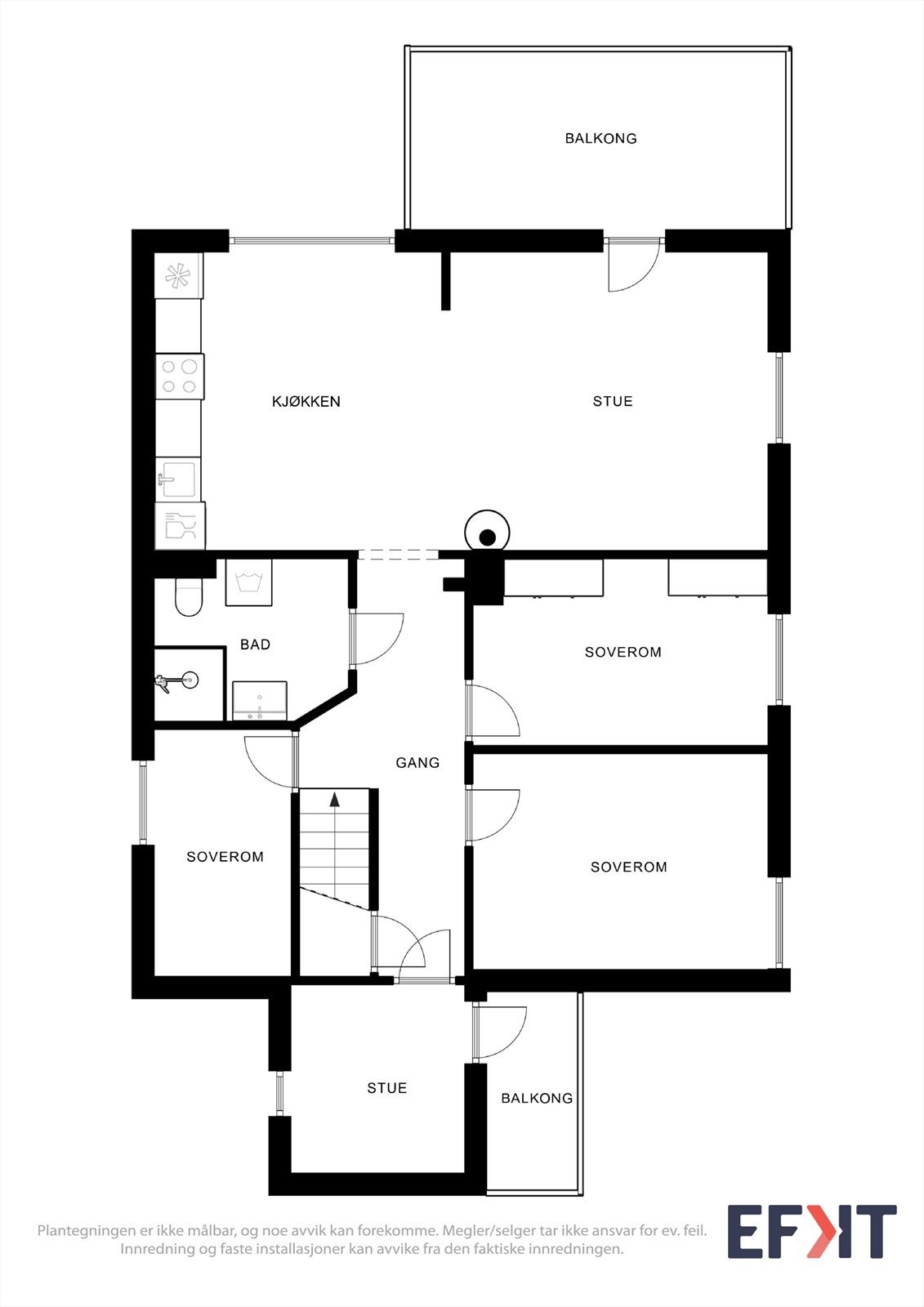 Plantegning. Det er stort loft over leiligheten. Galleribilde