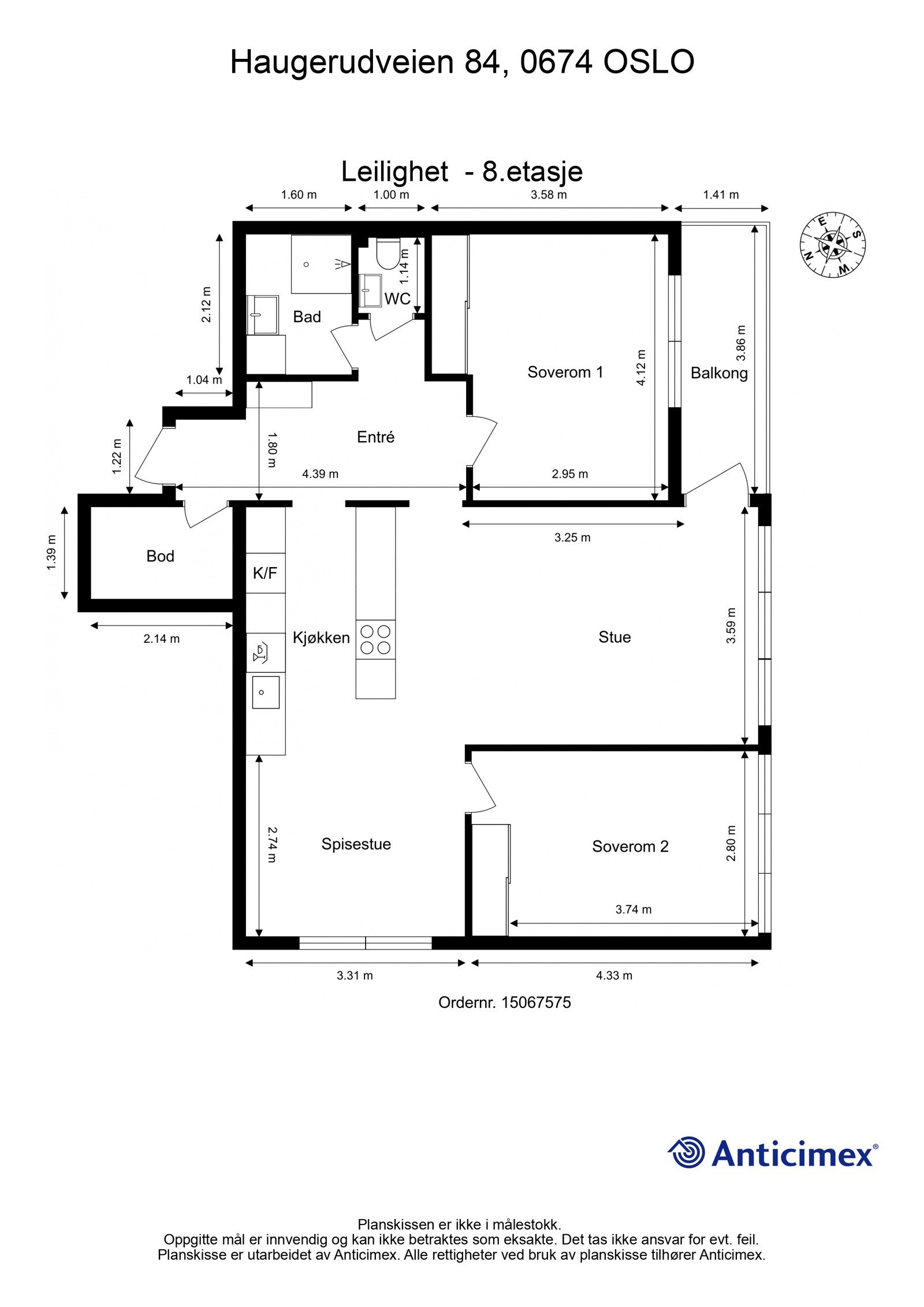 Romslig og sosial 3 roms hjørneleilighet i 8. etasje med balkong. Trappefri adkomst. Galleribilde