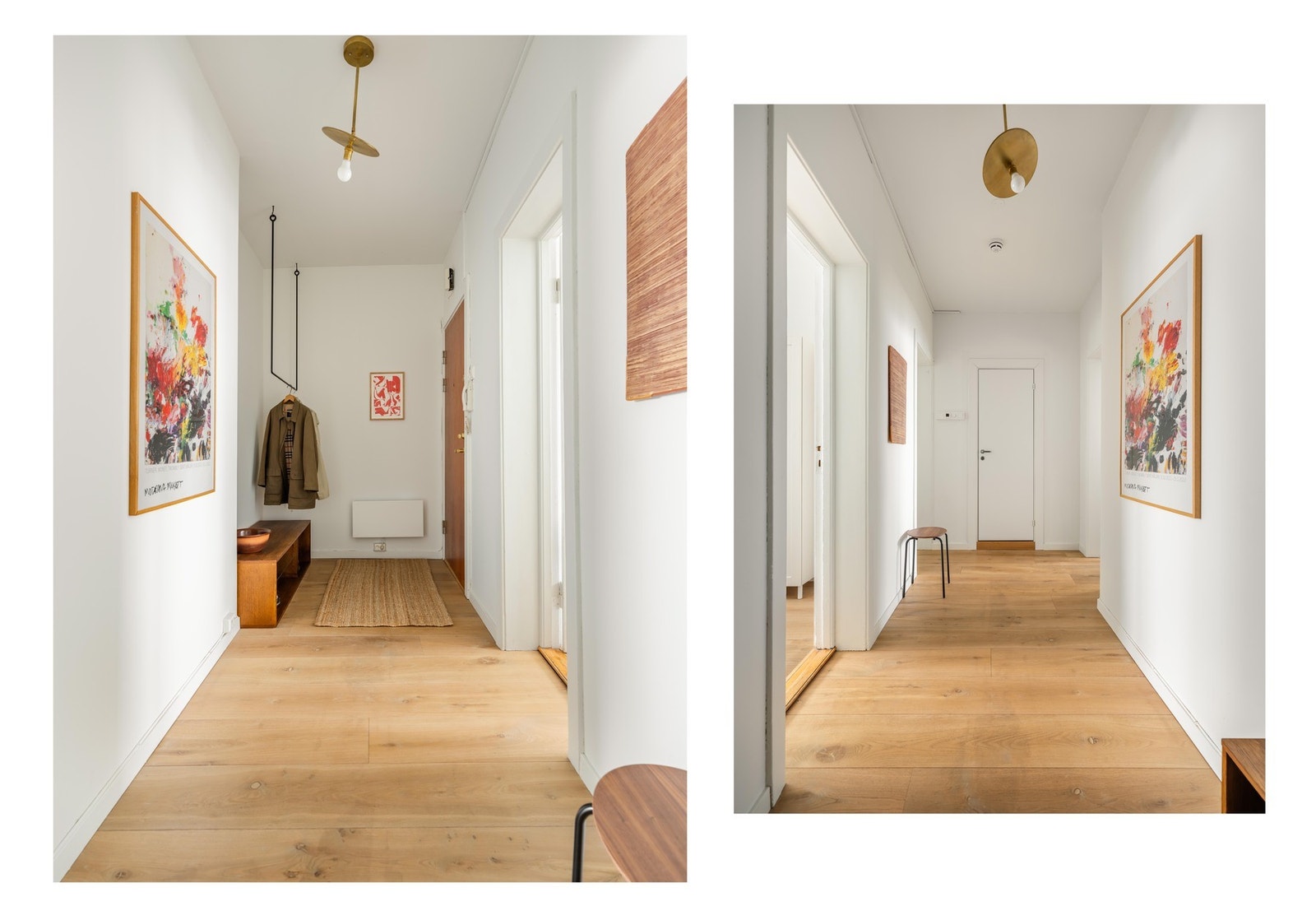 Leilighetens entré er både innbydende og romslig. Her er det fin plass til oppheng av yttertøy og lagring av sko. Det er også gode lagringsmuligheter i totalt 3 boder. Galleribilde