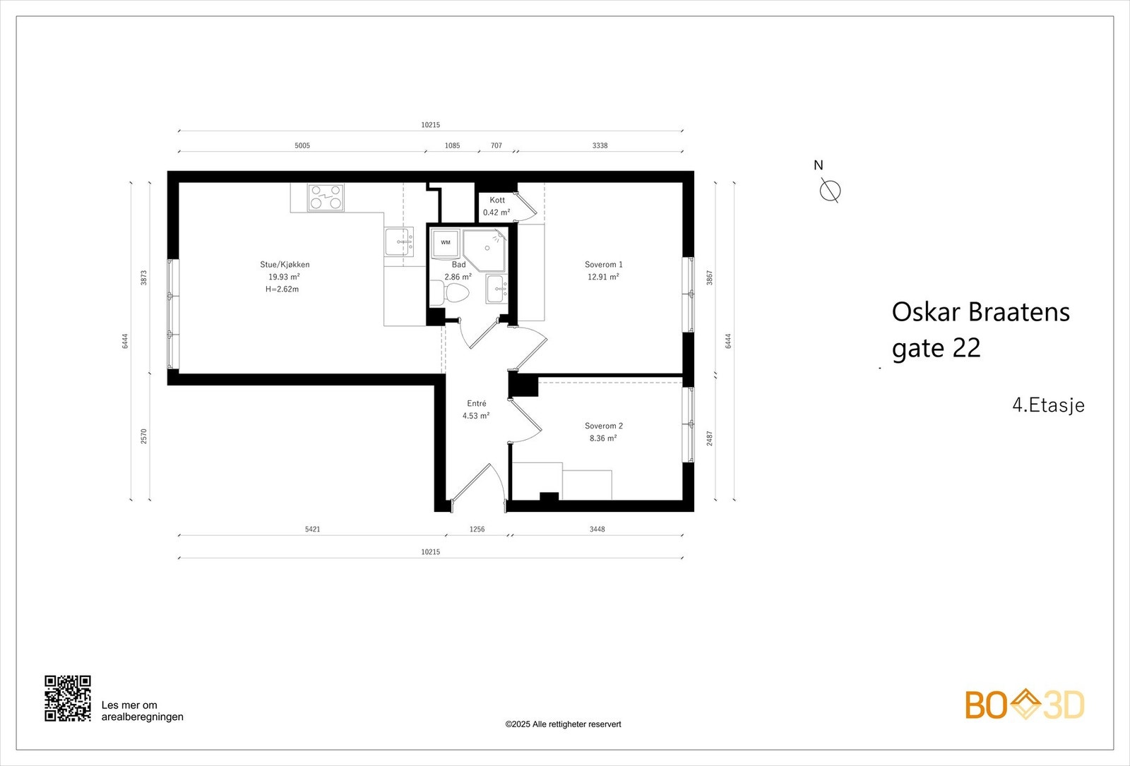Vi kjører på med leilighetens planskisse med en gang, slik at du får orientert deg litt. I tillegg til innvendige arealer disponerer boligen 2 boder, med et areal på hele 8 kvm. Galleribilde