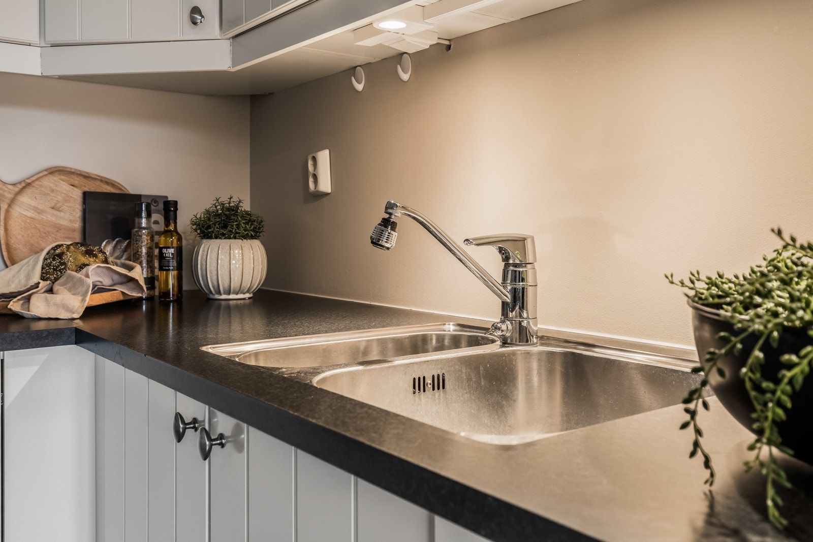 Av hvitevarer er det induksjonstopp, stekeovn, oppvaskmaskin og kjøleskap. Galleribilde