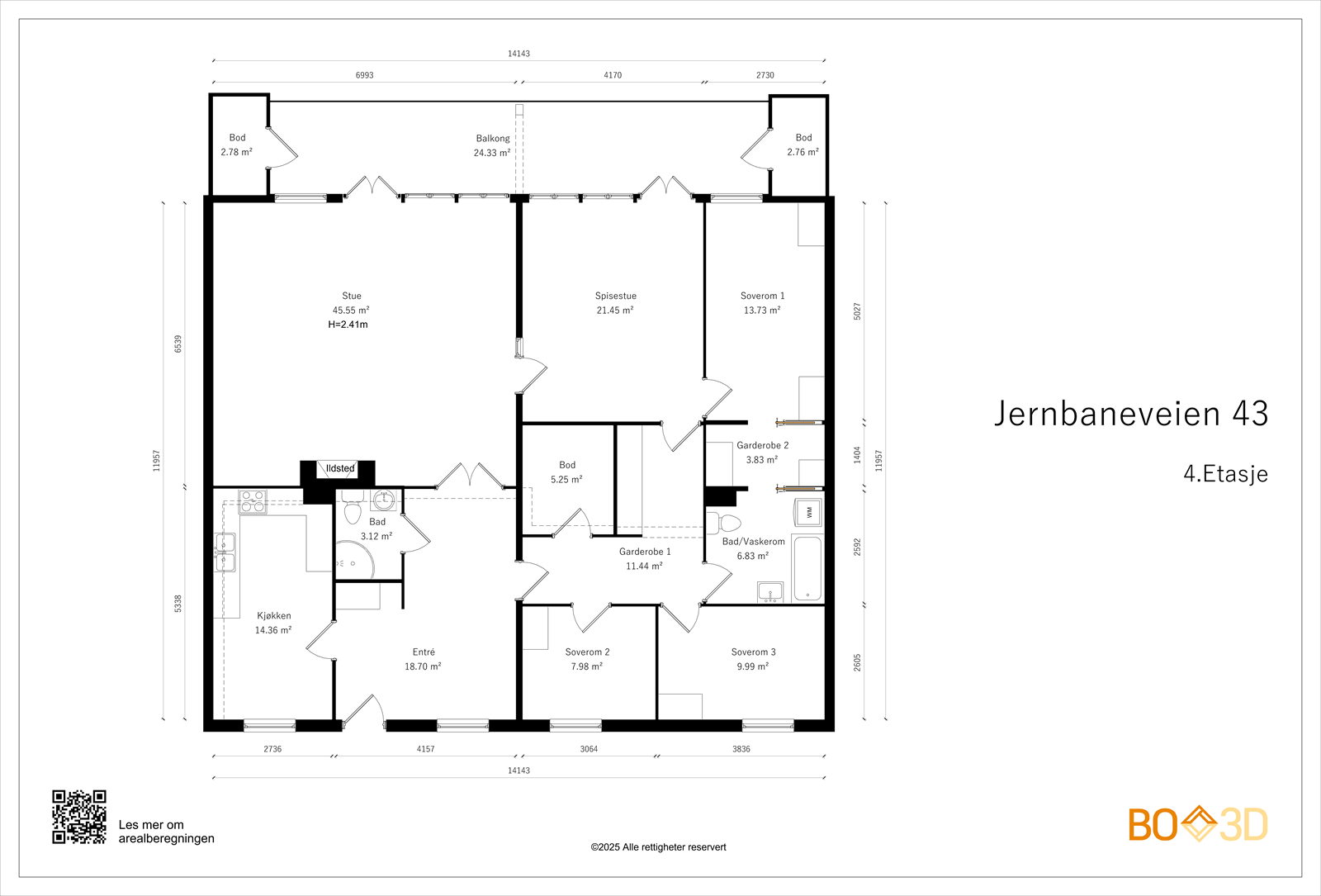 Boligen ligger i byggets 4. etasje og har heisadkomst fra inngangspartiet og garasjeplassene Galleribilde