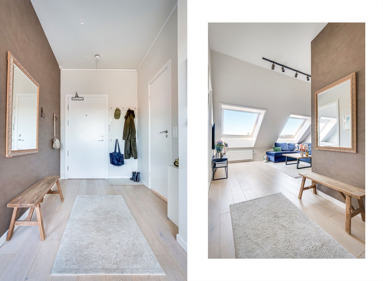 Her har du god plass til å henge fra deg yttertøyet før du beveger deg videre inn i leiligheten. Galleribilde