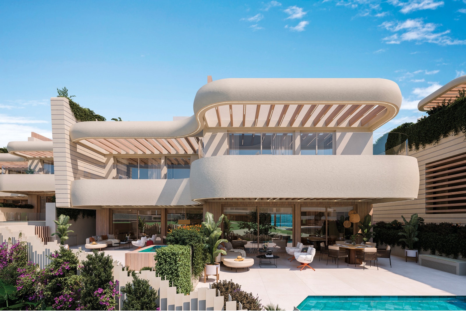 Inngangspartier over to plan, kjedede villaer med en arkitektur som skiller seg ut med sin eleganse og moderne design. Galleribilde