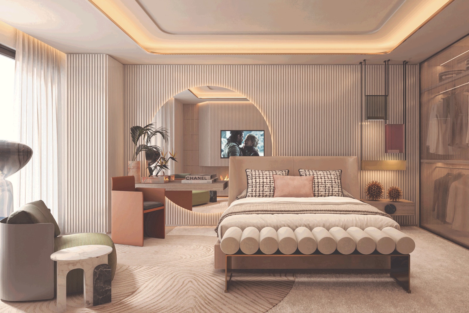 Eksempel på design av soverom. Galleribilde