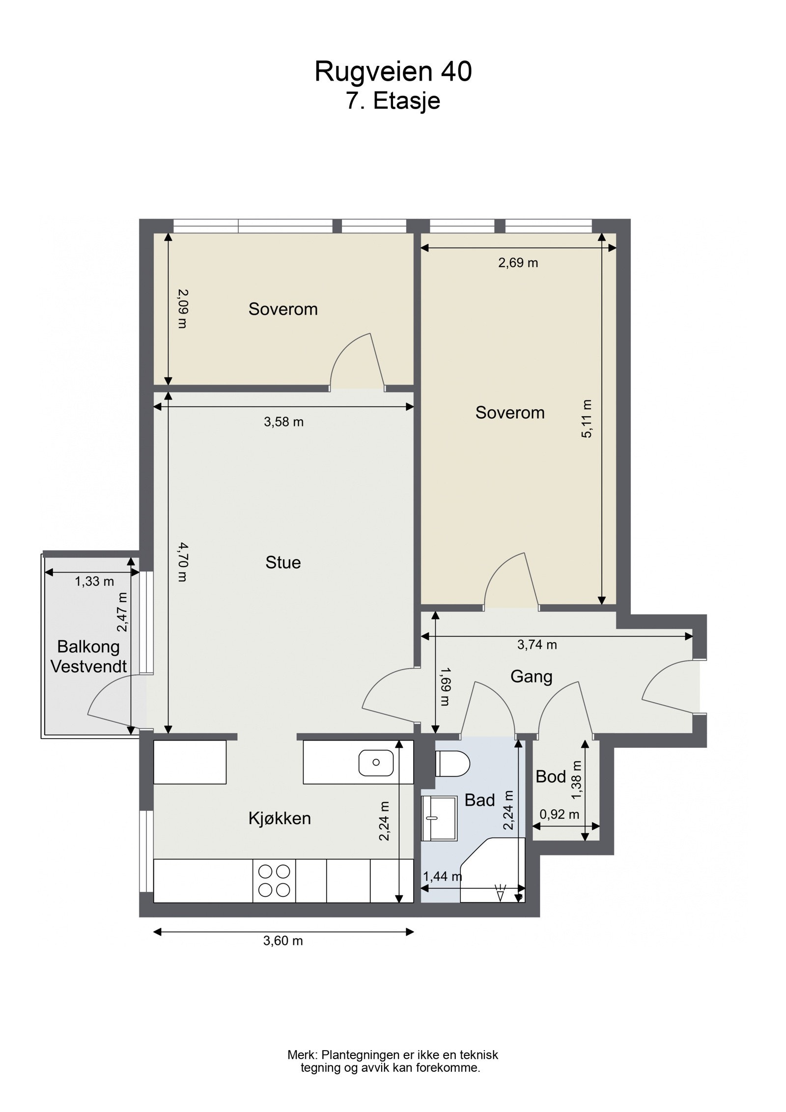 Plantegning med mål. I tillegg medfølger det bod i kjeller og på loft. Galleribilde