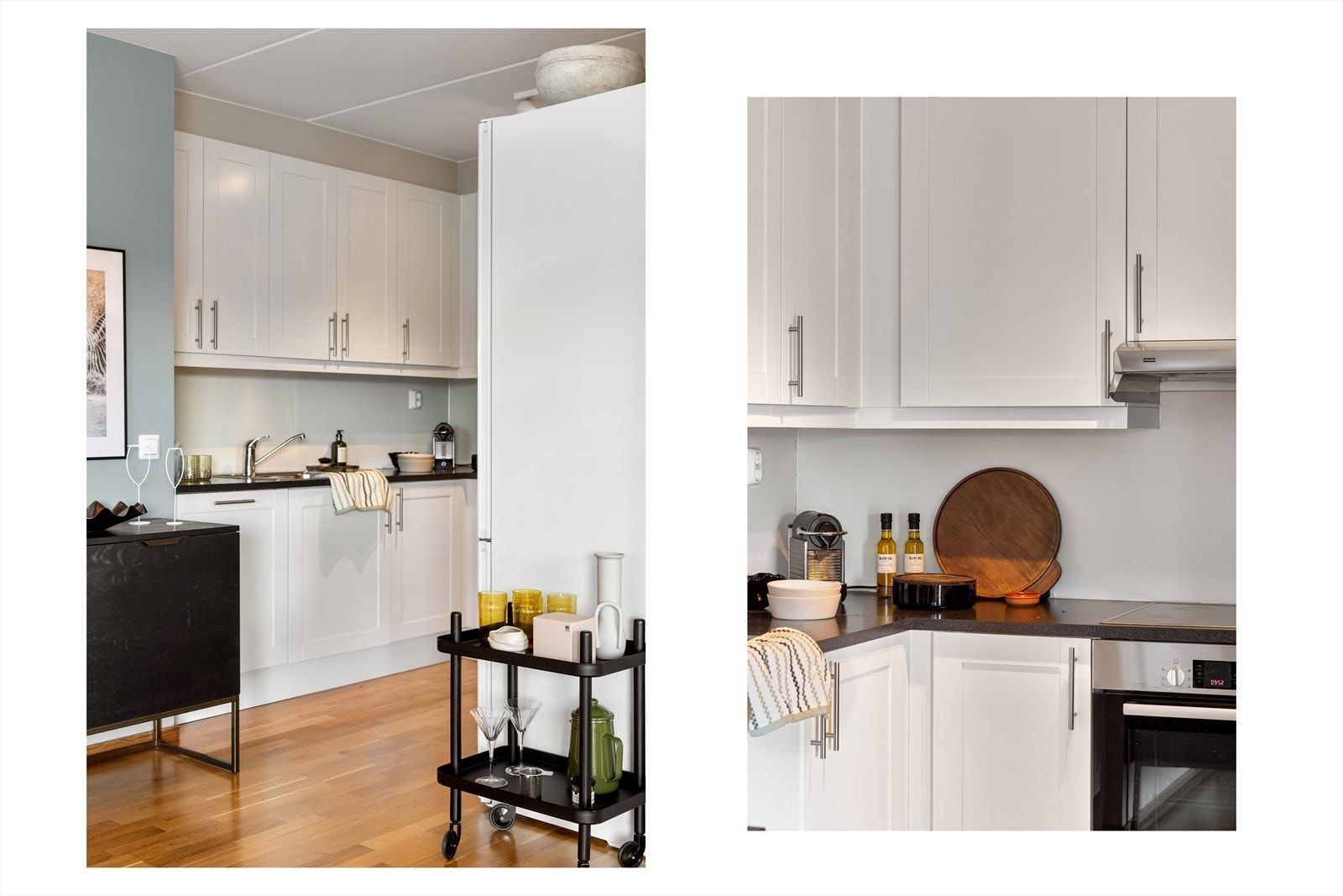 Ellers er det enkelte integrerte hvitevarer, og plass til frittstående kombiskap. Galleribilde