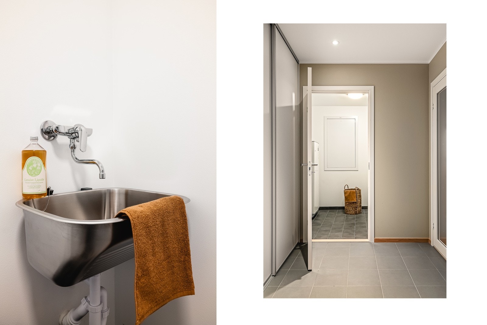 Vaskerommet har opplegg for vaskemaskin og tørketrommel, samt en servant. Galleribilde