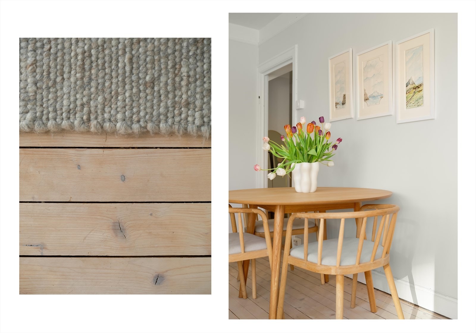 Pene og tidsriktige overflater med furugulv og slette, malte vegger i en behagelig fargetone. Galleribilde