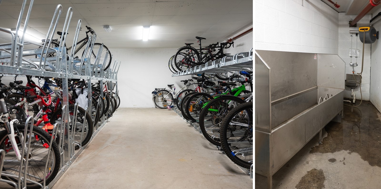 Sykkelgarasjen befinner seg i garasjeanlegget. Her har man også en praktisk sykkelvask. Galleribilde