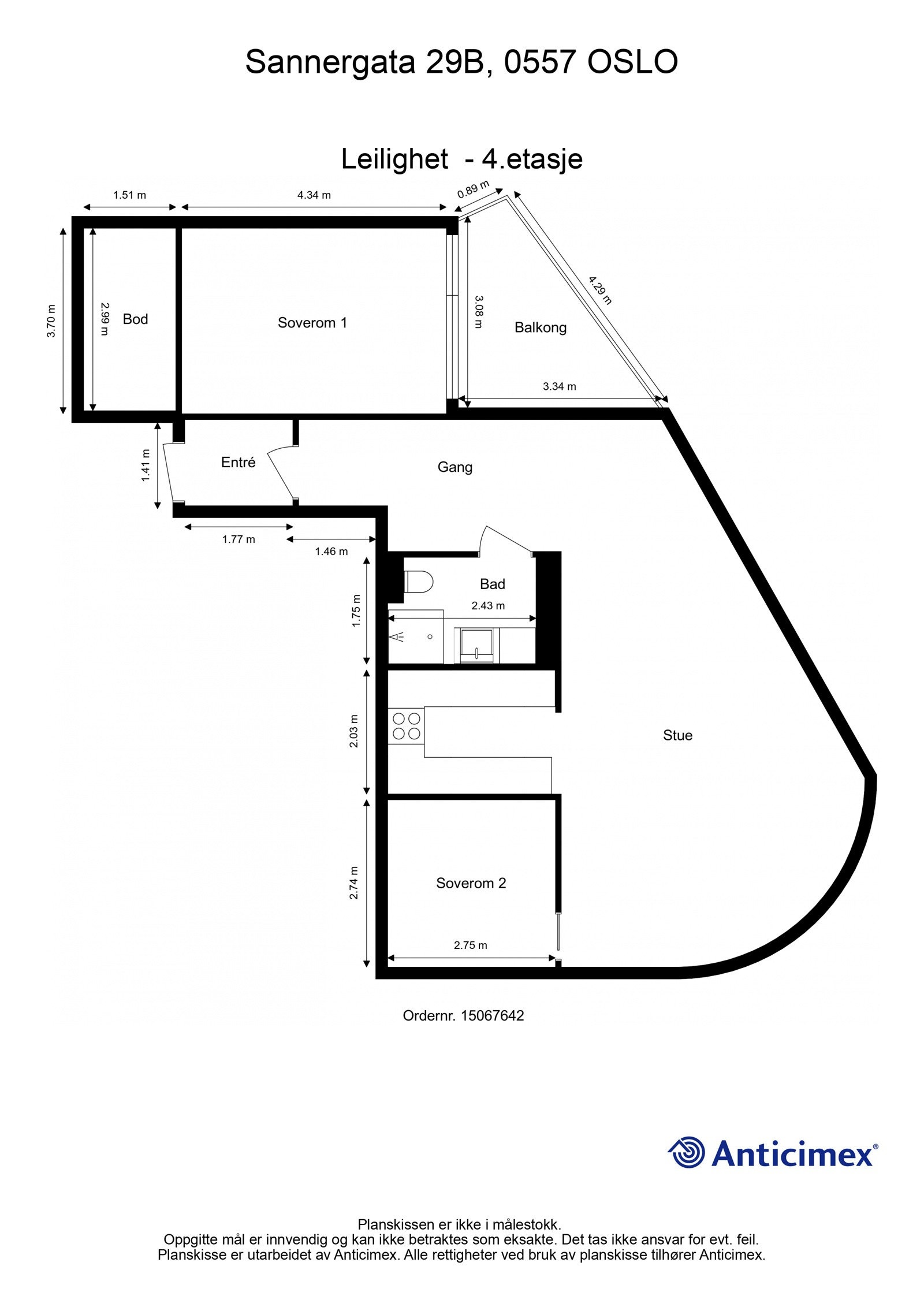 Leiligheten har en praktisk planløsning i 4. etasje. Felles heisadkomst. Galleribilde