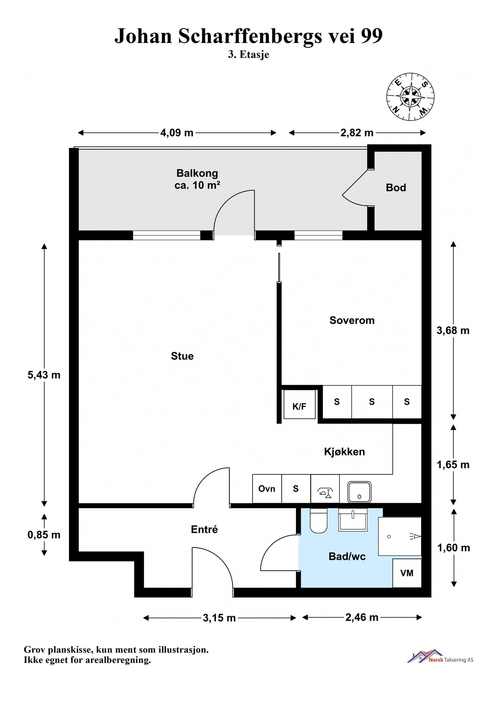 3. Etasje med heis. Utebod på ca. 1,8 m² på balkong og en utebod på ca. 3 m² i felles bodbygg Galleribilde