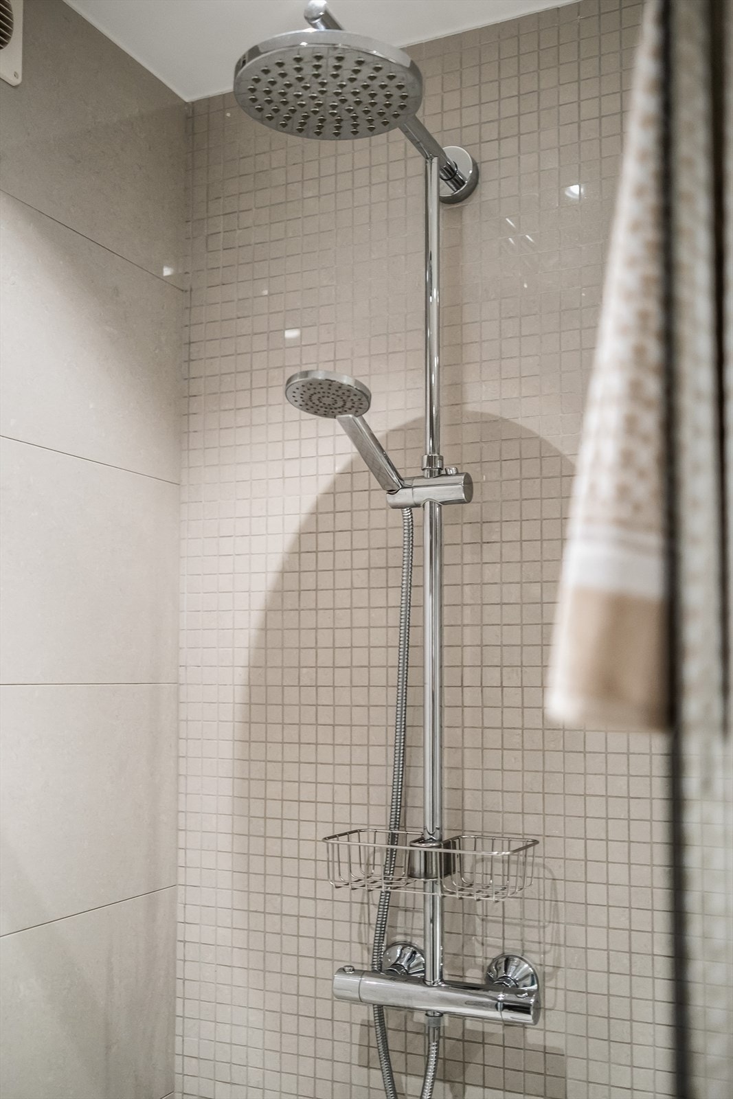 Dusjhjørne med glassfelt og regnfallsdusj Galleribilde