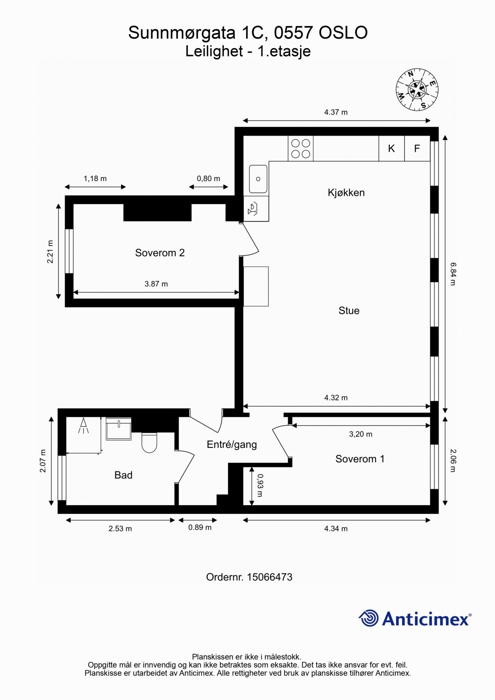 Dagens planløsning av leiligheten. Galleribilde