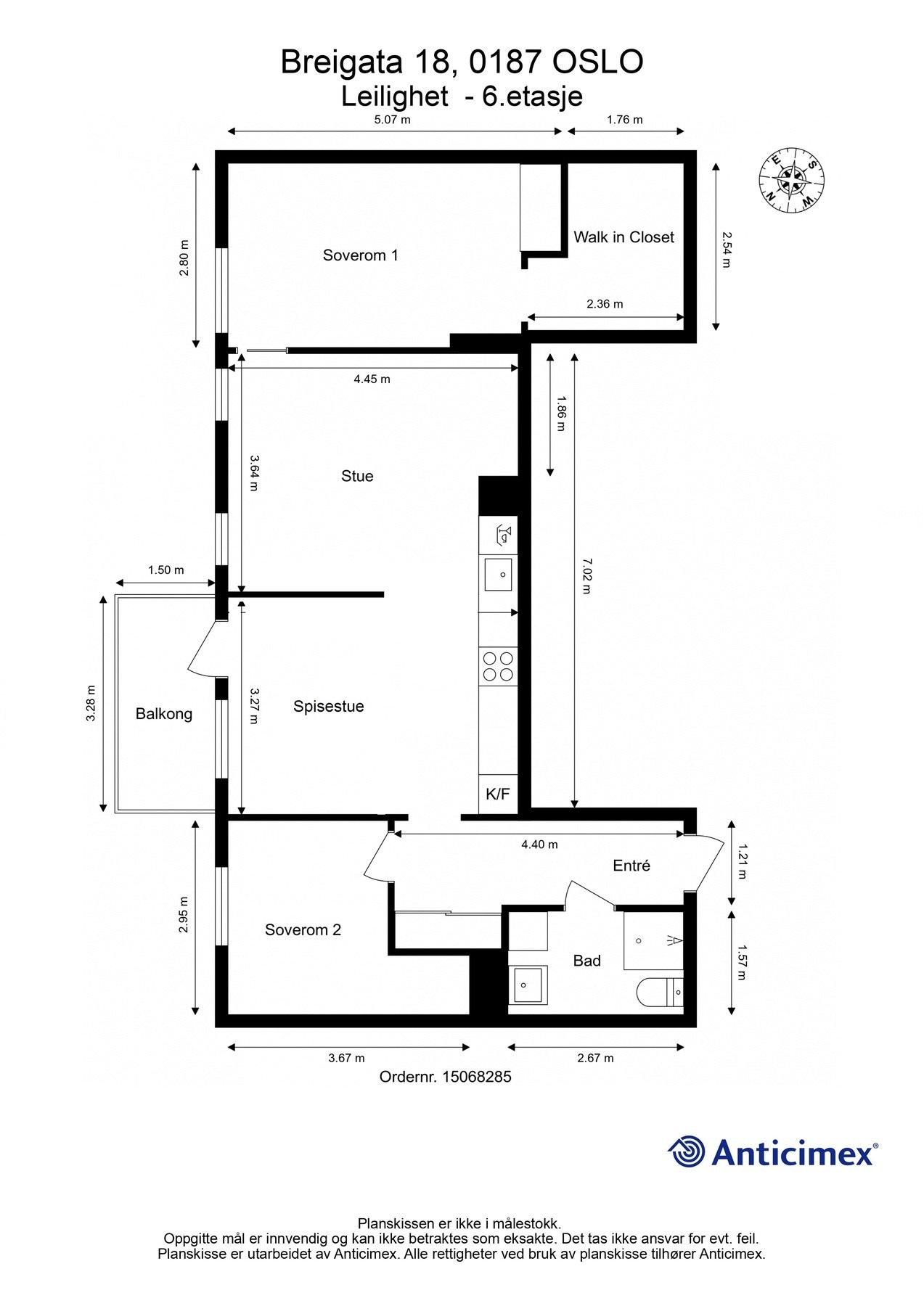 Alternativ løsning med 2 soverom og større stue/spisestue. Galleribilde