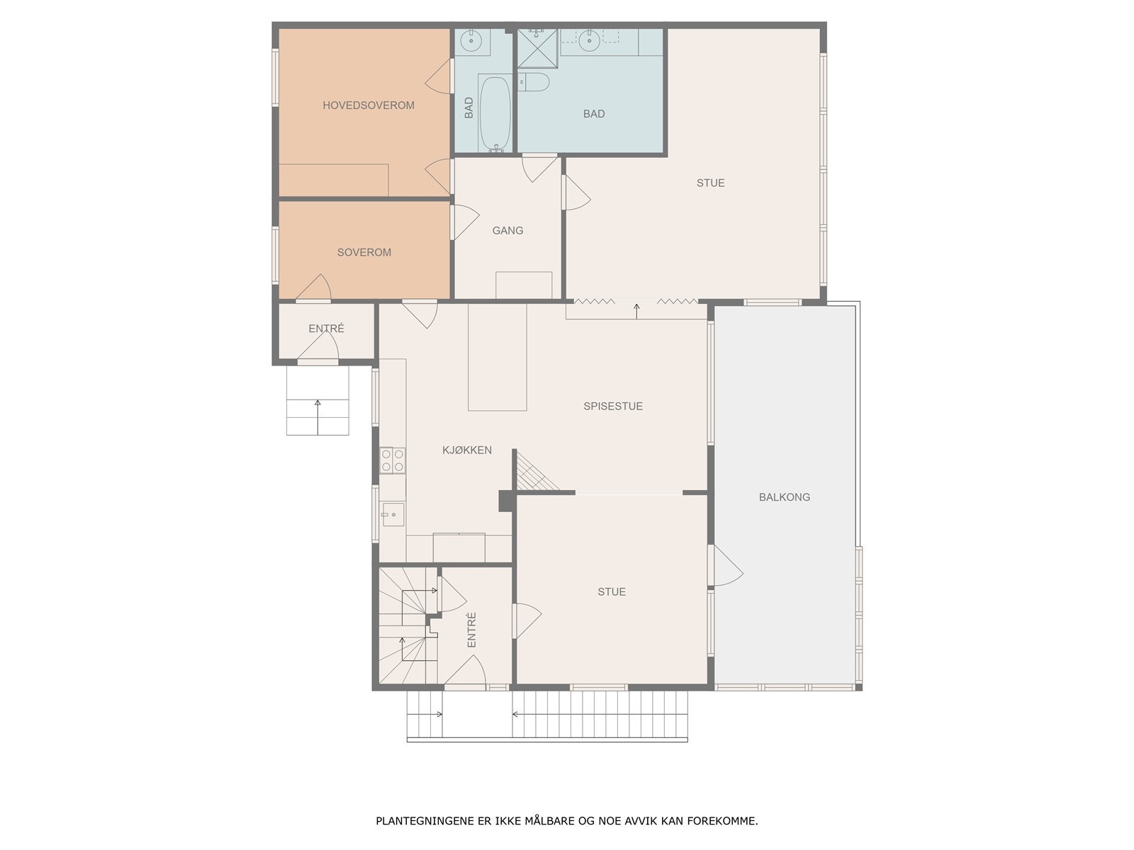 Omvisningen starter i hovedetasje - Her er 2 soverom, 3 stuer, kjøkken og 2 bad Galleribilde