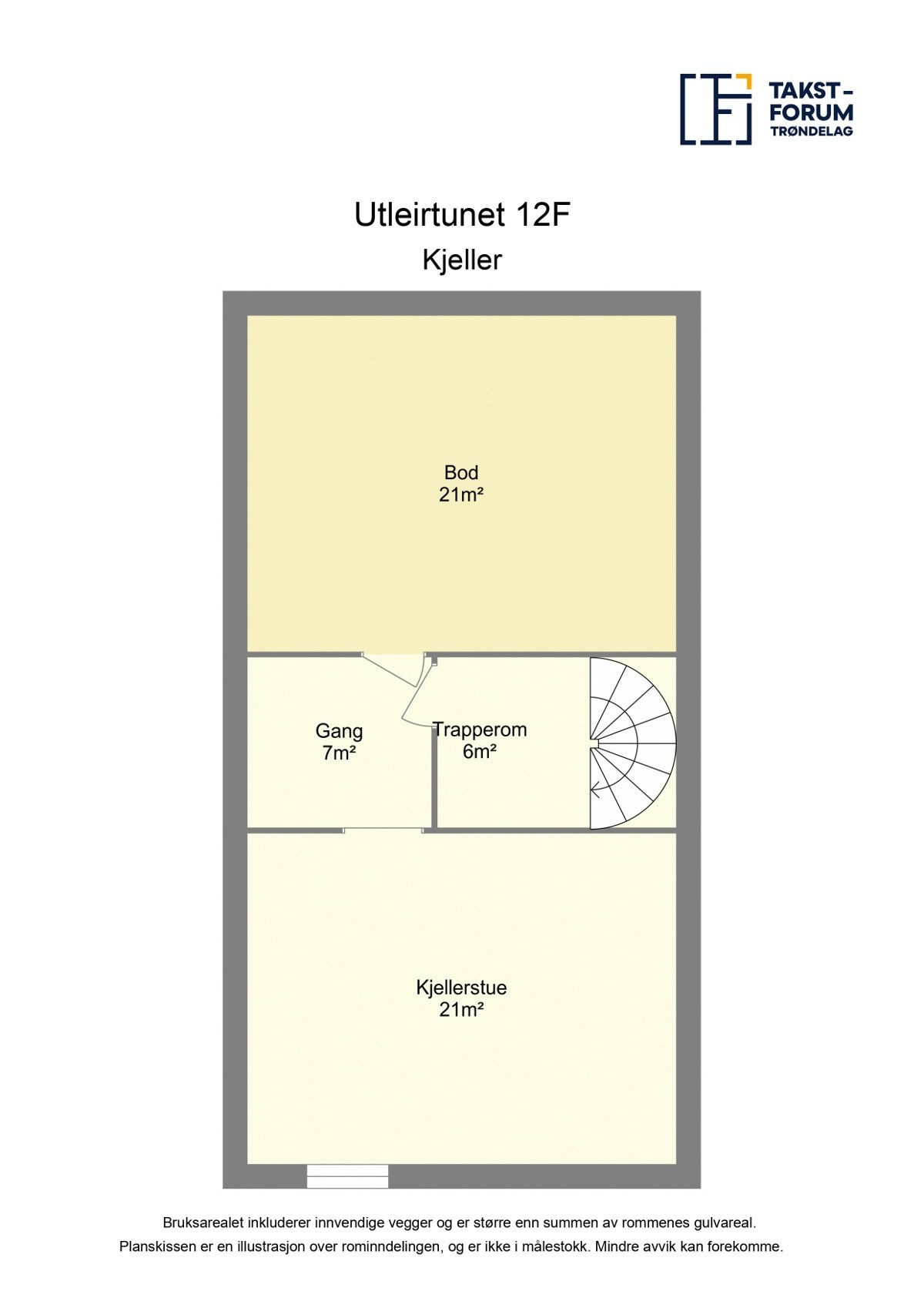 Planskisse med arealer fra takstmann - kjeller Galleribilde