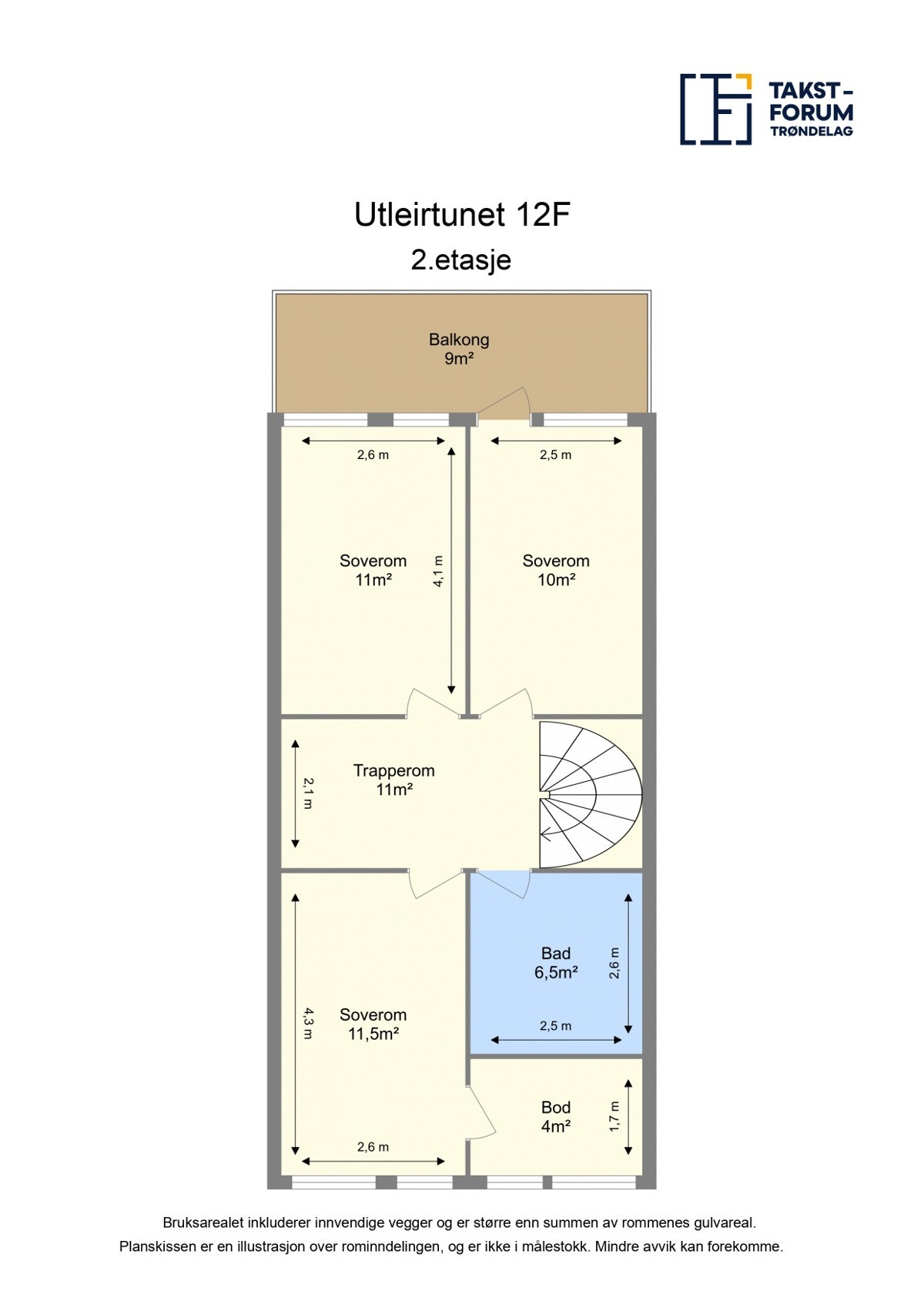 Planskisse med arealer fra takstmann - 2. etasje Galleribilde