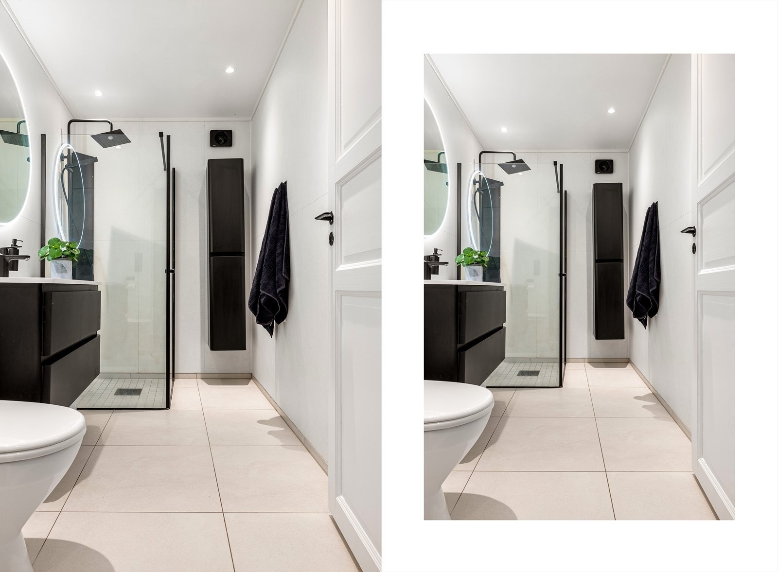 For ekstra komfort er det varmekabler i gulv og spotter i himling. Galleribilde