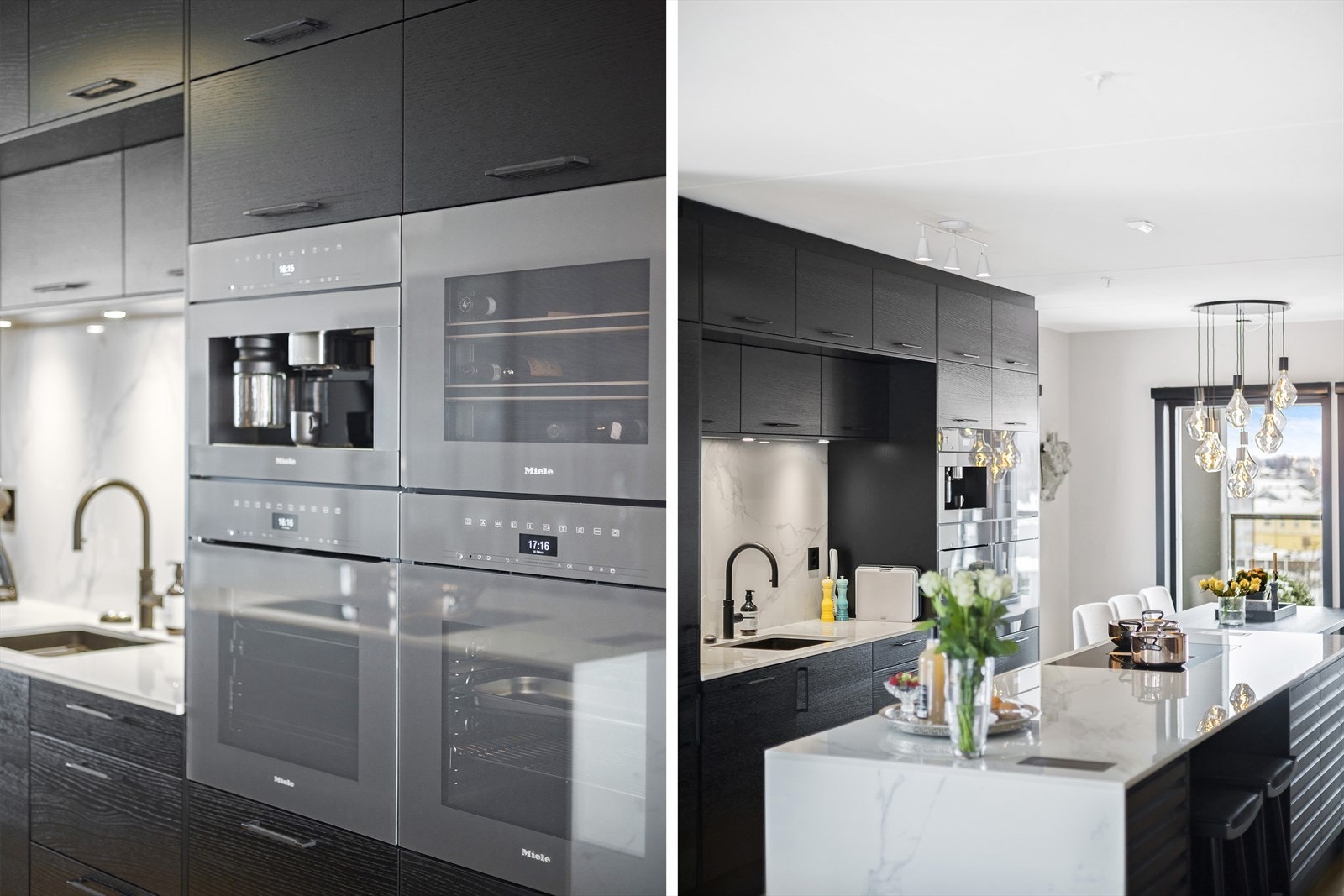 Innredningen har integrert kjøl/fryseskap, oppvaskmaskin, stekeovn, dampovn, platetopp med ventilator, vinskap og kaffemaskin Galleribilde