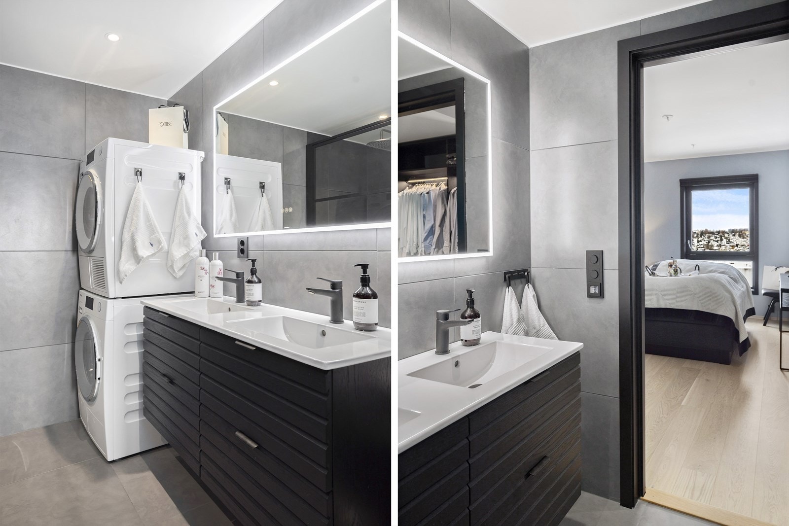 Leiligheten har to delikate og oppgraderte baderom - master bad har opplegg til vaskemaskin og tørketrommel Galleribilde