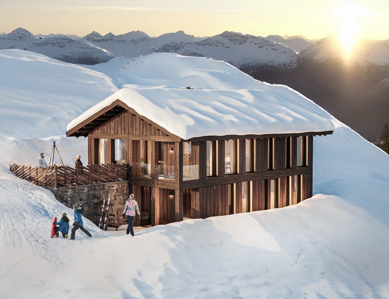 Vy sokkelhytter er utviklet for skrått terreng. Ilustrasjon Vy20 Galleribilde