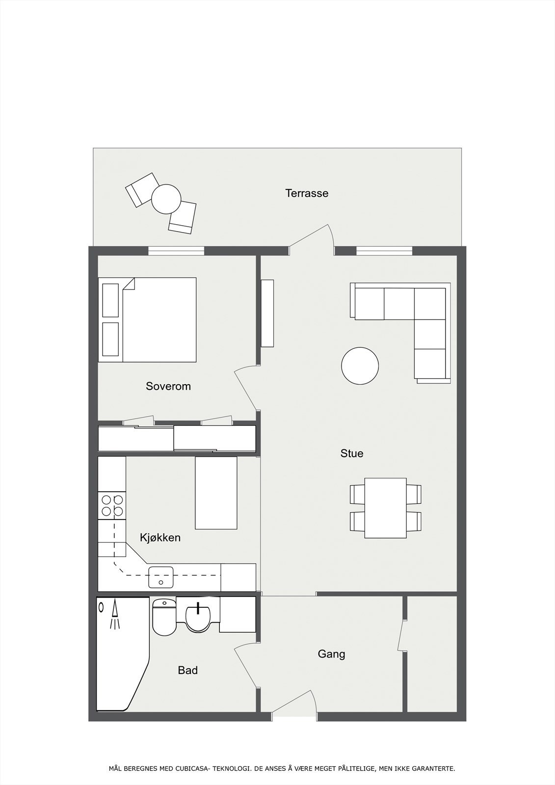 Veiledende plantegning. I tillegg er det en bod på 5 kvm i etasjen over. Garasjeplass i kjeller. Galleribilde