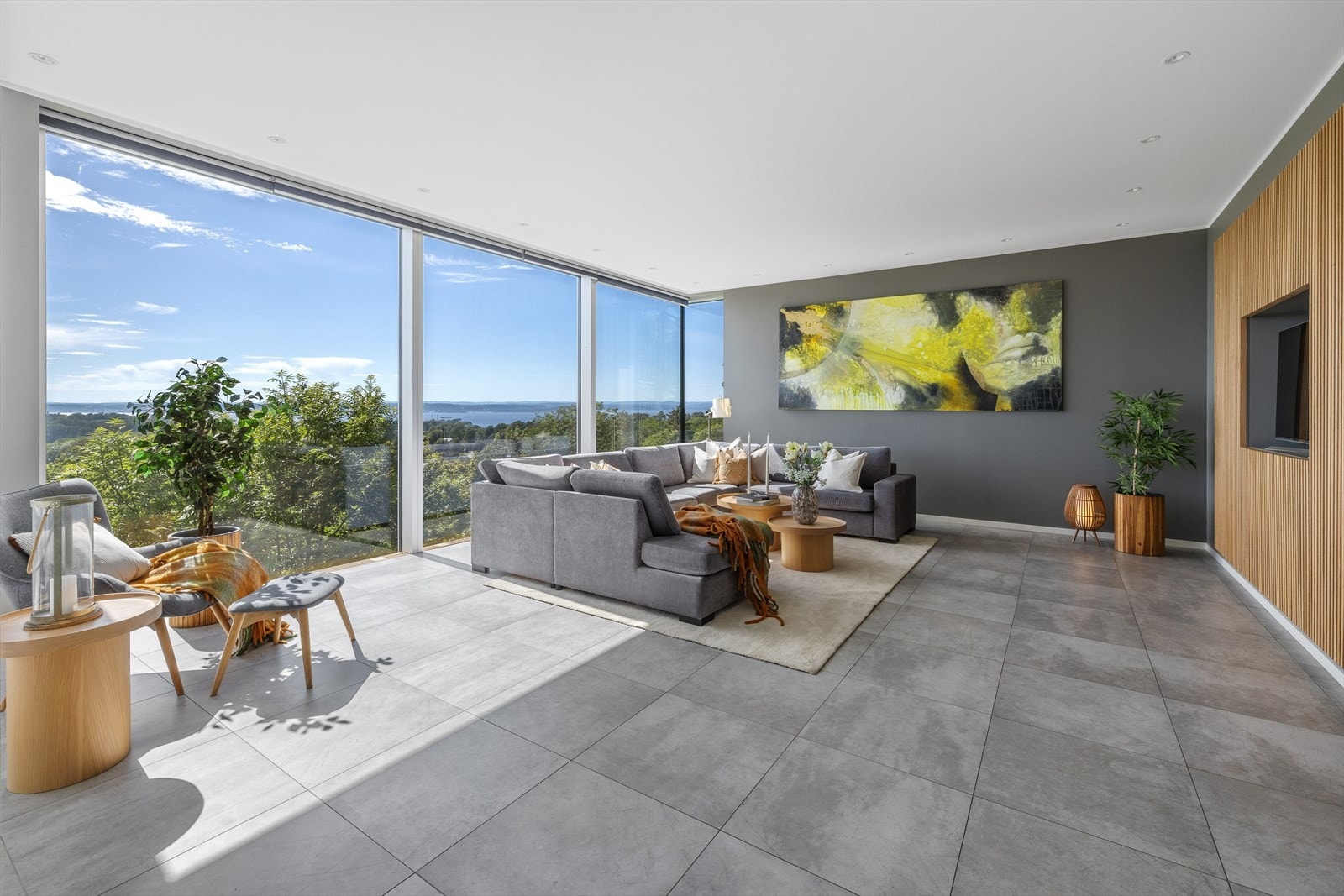 I stuens nordvestfløy er det en stor TV-stue. Spileveggen har innfelt rom for flatskjerm. Galleribilde