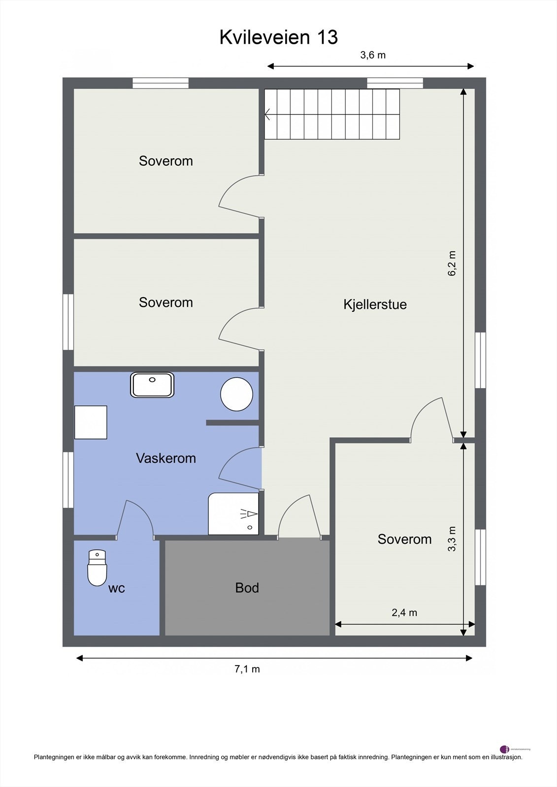 Plantegning underetasje - rommene er ikke omsøkt eller godkjent for varig opphold. Galleribilde