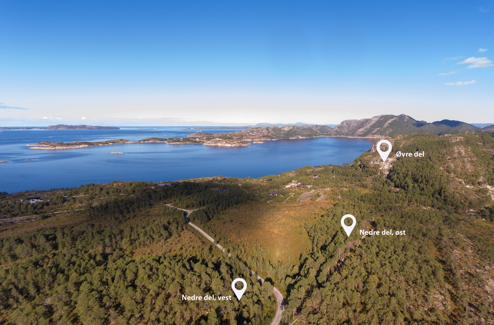 Områdene øvre del, nedre del vest og nedre del øst ligger på rekke. Alle med solrik beliggenhet Galleribilde