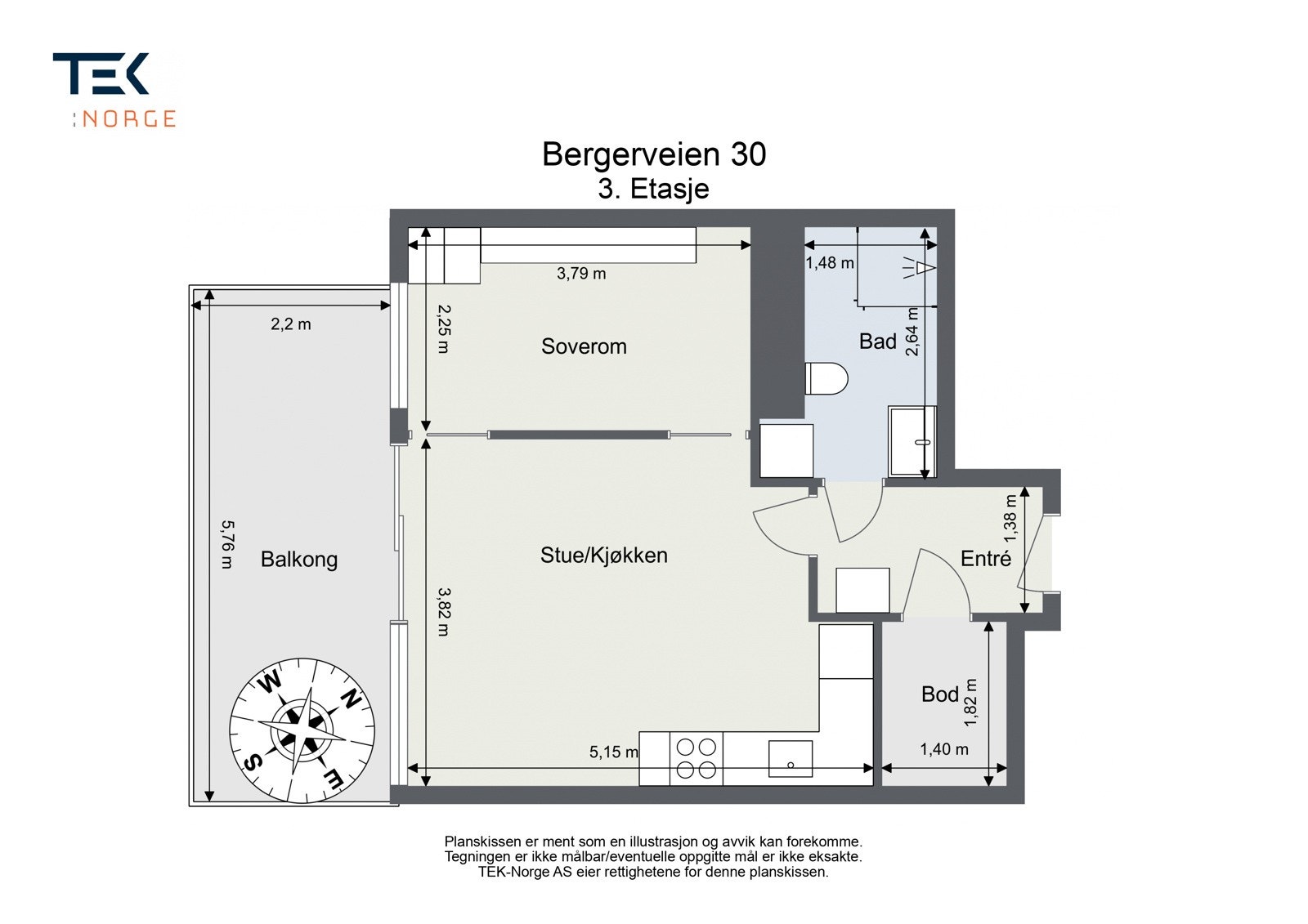 Plantegning Bergerveien 30, 3. etasje Galleribilde