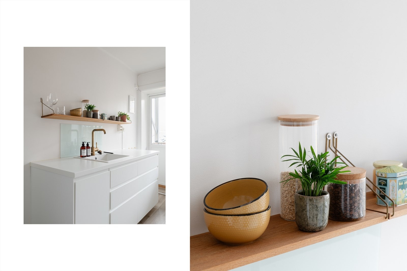 Lekker detalj med et messingforgylt kjøkkenbatteri. Galleribilde