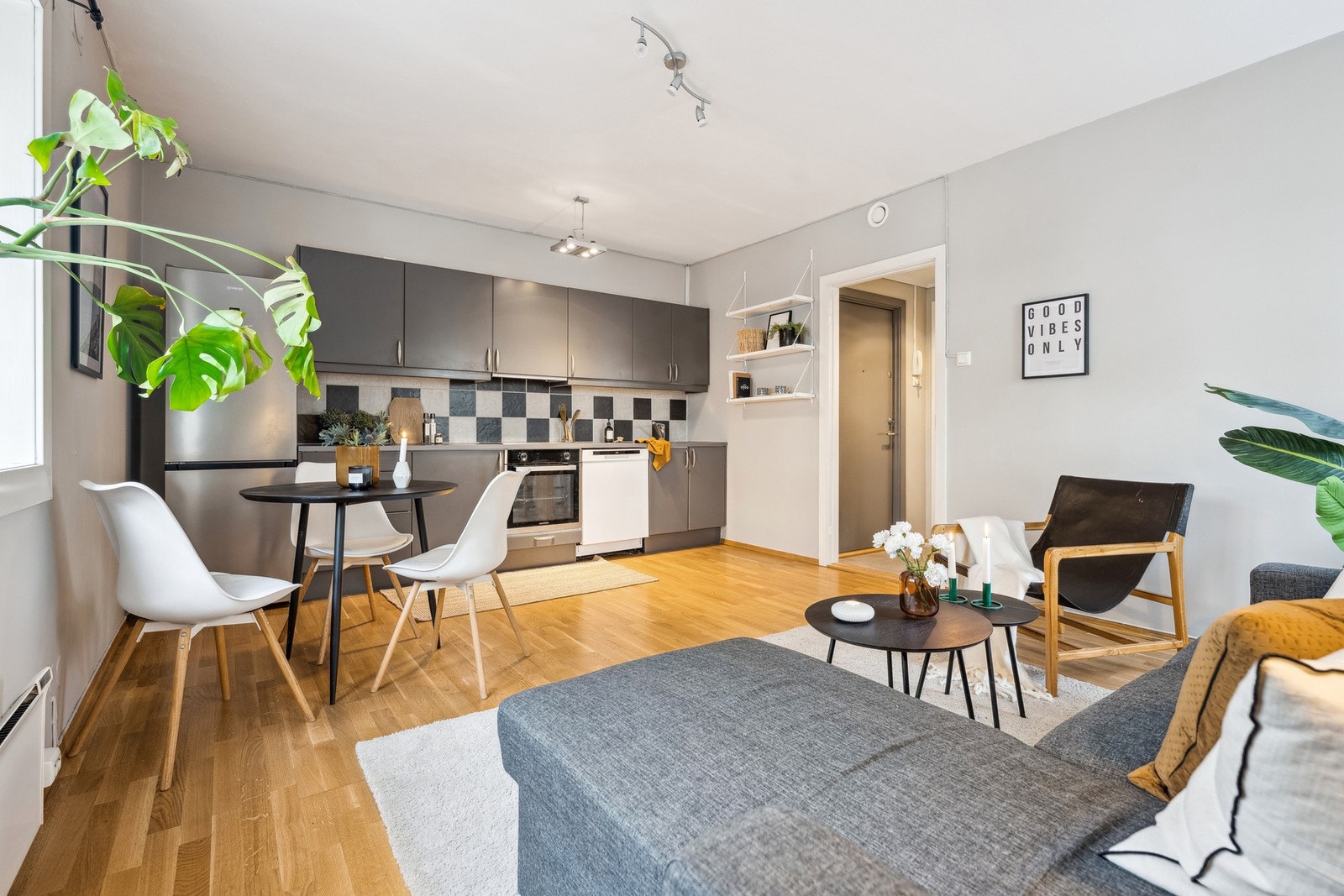 Stue og kjøkken danner et hyggelig allrom Galleribilde