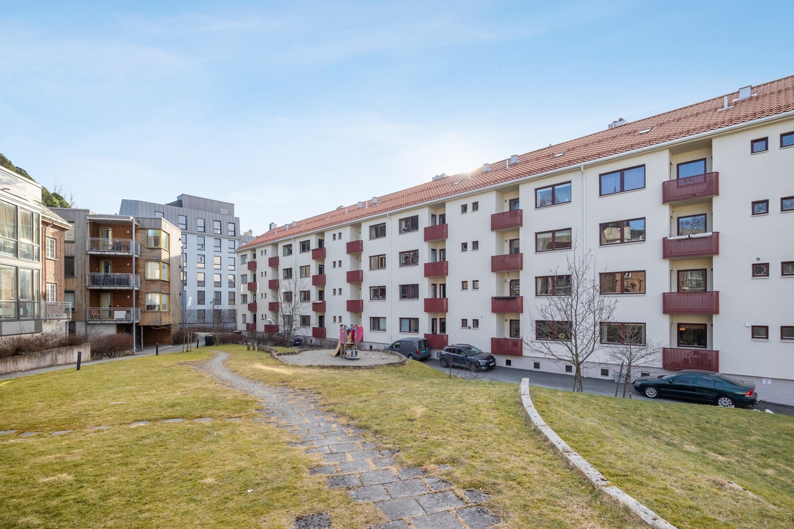 Det er kort avstand til dagligvarebutikk og restauranter. I nærområdet finner man Studentersamfundet med flere kafé- og utelivstilbud. Galleribilde