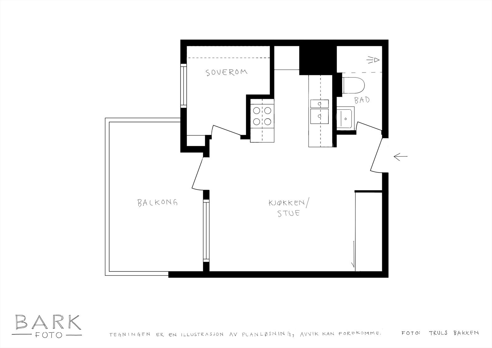 - Plantegning (leiligheten disponerer i tillegg en ekstern bod på ca. 3 m²) - Galleribilde