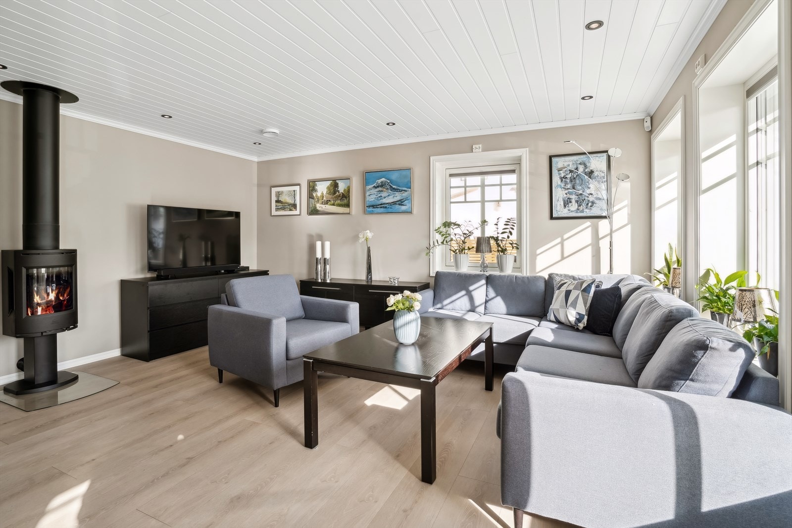 I stuen er det vedovn for hygge og varme på de kaldeste dagene Galleribilde