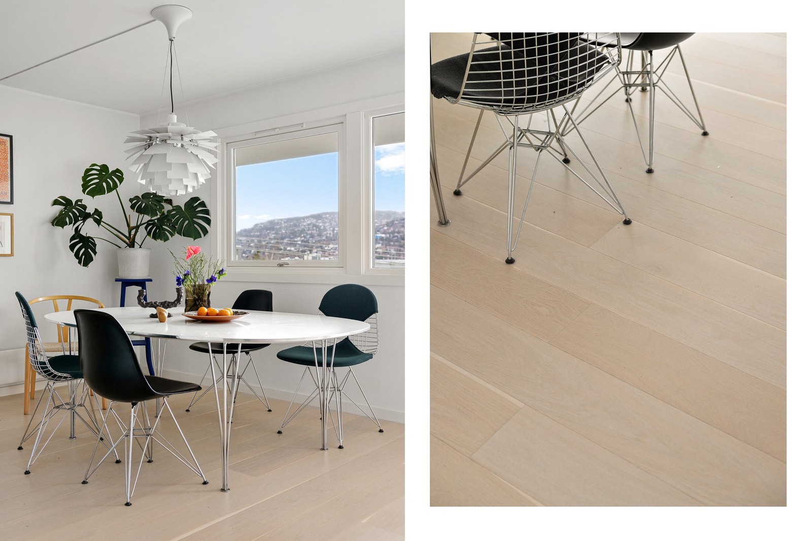 Det elegante en-stavs parkettgulvet kombinert med en velvalgt fargepalett, gir rommene en lys og luftig atmosfære. Galleribilde