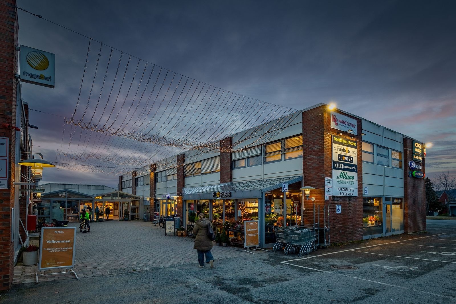 Nardocentret har dagligvareforretning, apotek, bakeri, solsenter, frisør, restaurant, klær-og interiørbutikk, blomsterforretning, papirbutikk, legesenter samt ulike behandlingstilbud innen helse. I tilegg til post i butikk. Galleribilde