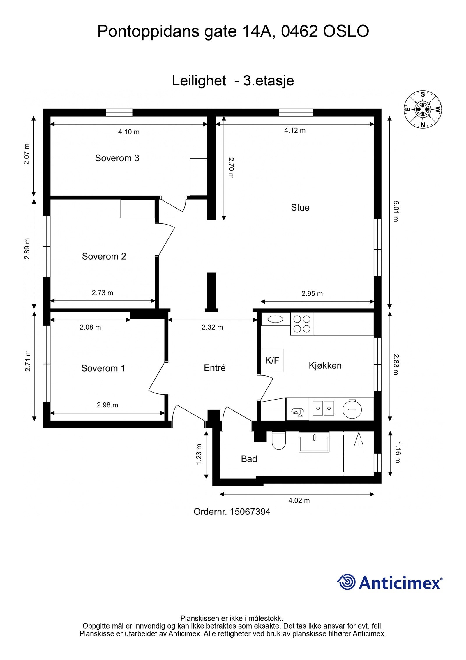 Leiligheten har praktisk planløsning i 3. etasje. Hjørneleilighet. Galleribilde