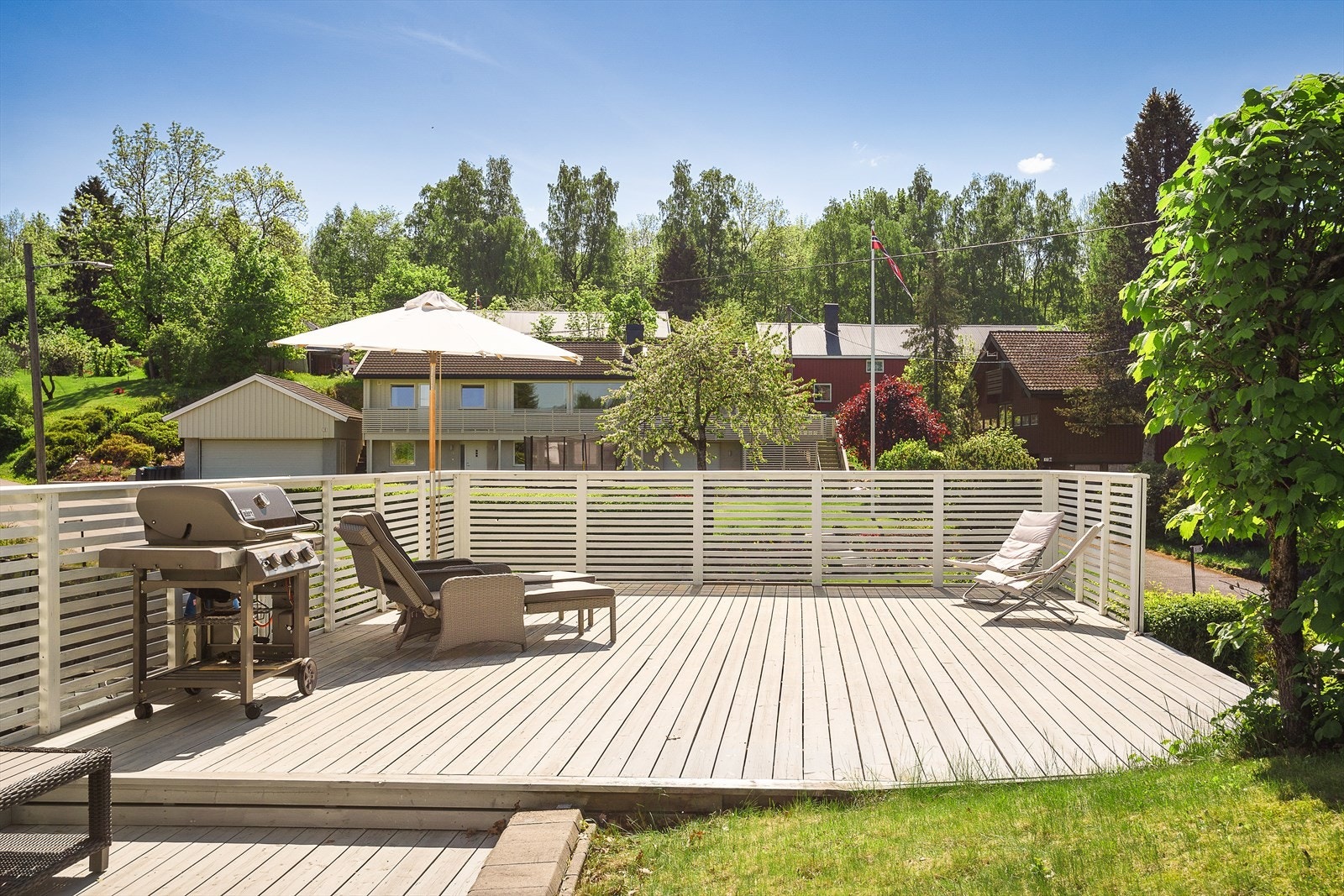 På sommertid er det sol ca. fra kl. 09.00-22.00 på plattingen. Galleribilde