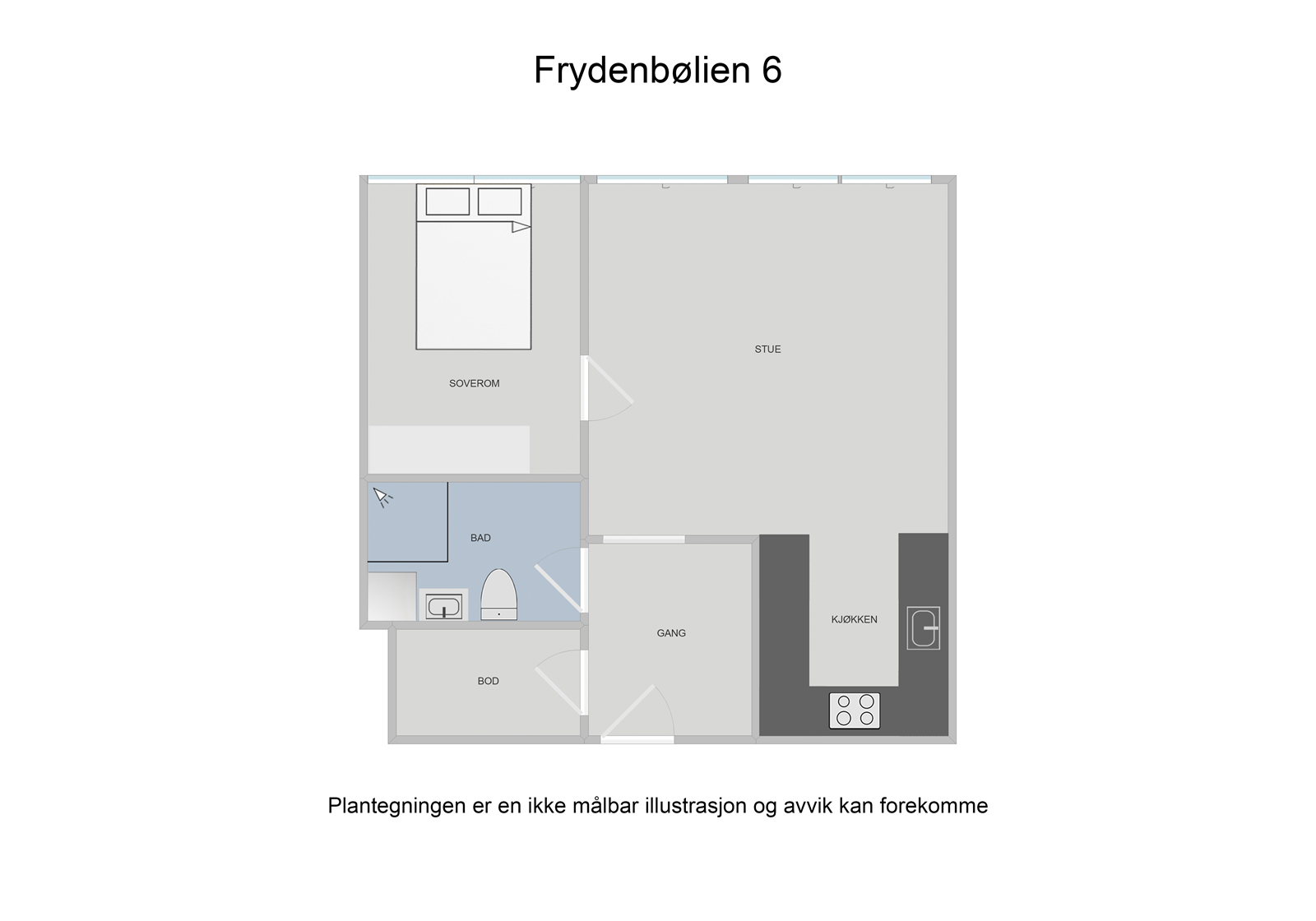 - Plantegning, i tillegg disponerer leiligheten to boder i kjeller på hhv 3,6 m² og 4,8 m² - Galleribilde