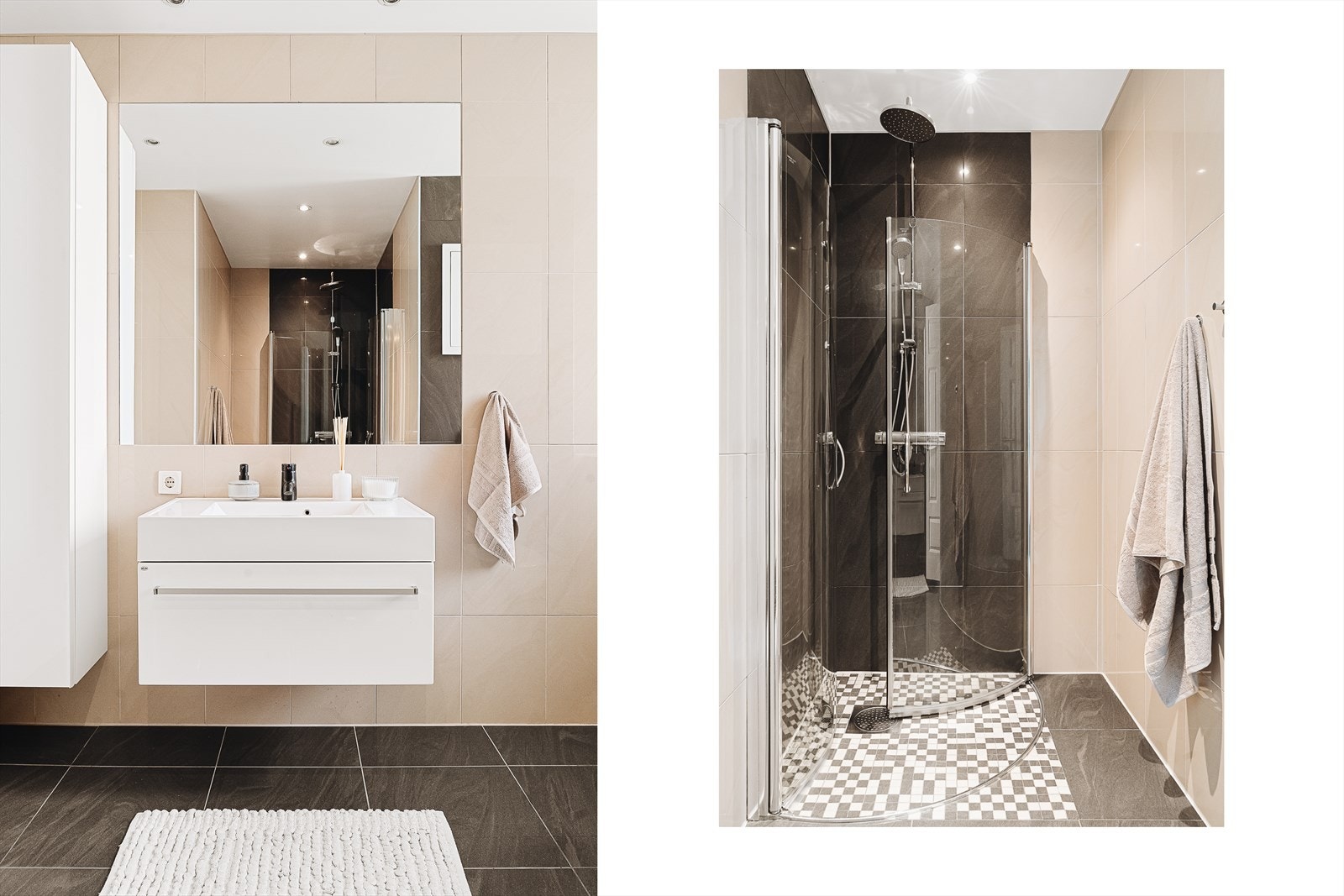 - I 2022 ble vaskemaskin og varmtvannsbereder stilrent integrert på badet av faglærte - en praktisk og plassbesparende løsning - Galleribilde