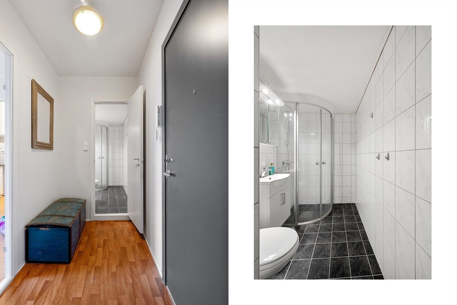 Fra gangen er det adkomst til baderom på 3,3 m². Galleribilde