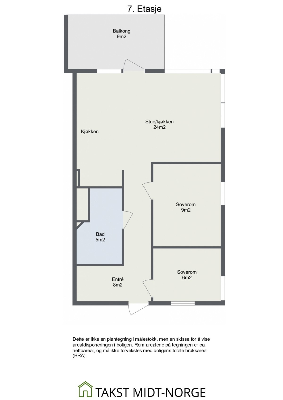 Planskisse 7. etasje. Øvrig: privat bod i kjeller medfølger. Heis i bygget. Tilgang på felles parkeringskjeller (det følger ikke plass, men dagens eier leier plass i p-kjelleren). Galleribilde
