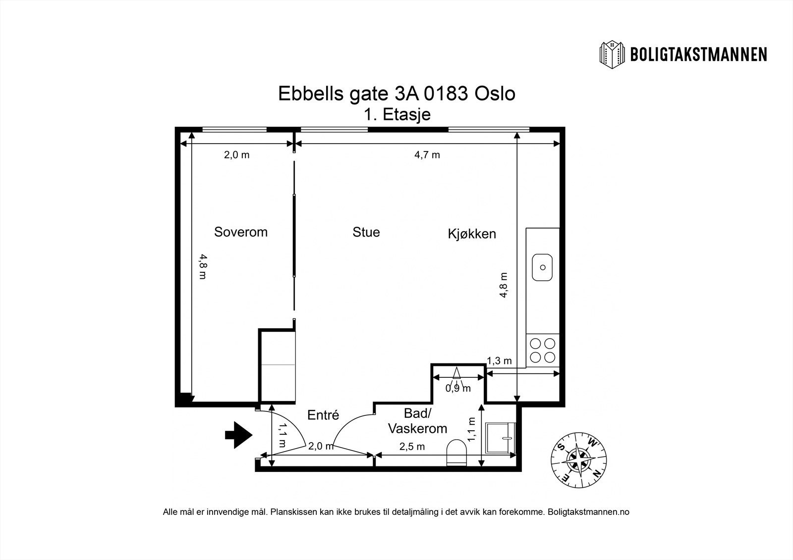 1. etasje 38 kvm: Entré, bad/vaskerom, stue, kjøkken og soverom. Galleribilde