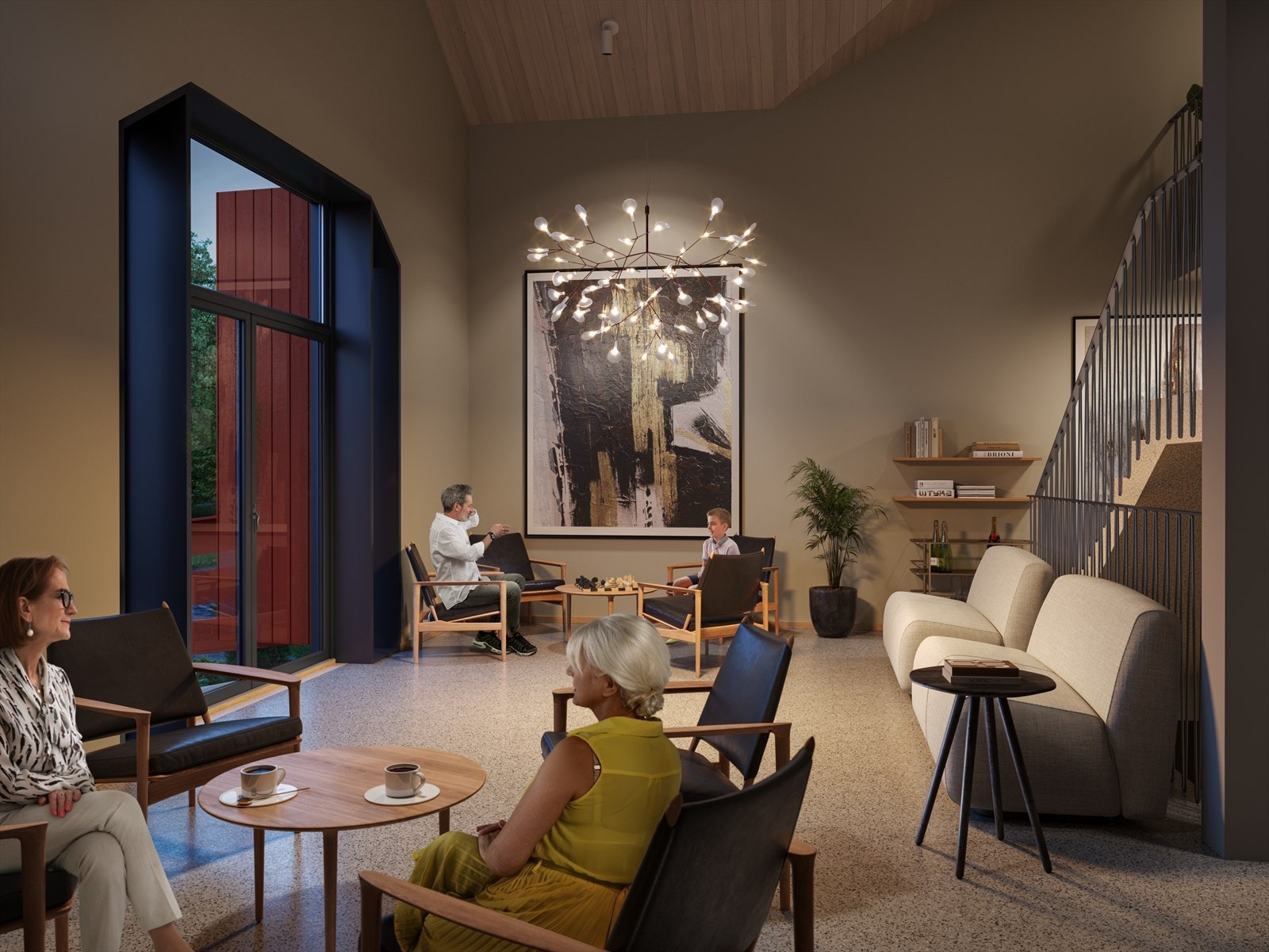 Beboerne vil få tilgang til flotte fellesrom som et felles loungerom for mottakelse av gjester eller et møtested for gode naboer, smørebod for ski, innvendig sykkelboder, samt sykkel- og hundevask med enkel adkomst fra inngangspartiet (Illustrasjonsbilde) Galleribilde