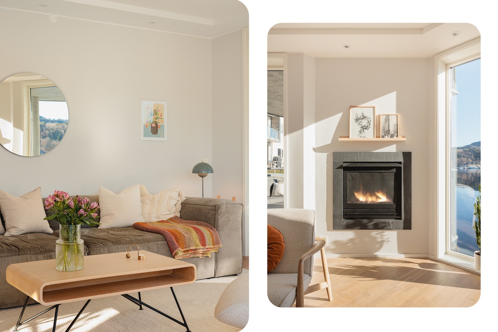 Praktisk plassert i rommet står gasspeisen. Denne er både praktisk på kalde kvelder, samtidig som den bidrar til et godt miljø i rommet. Galleribilde